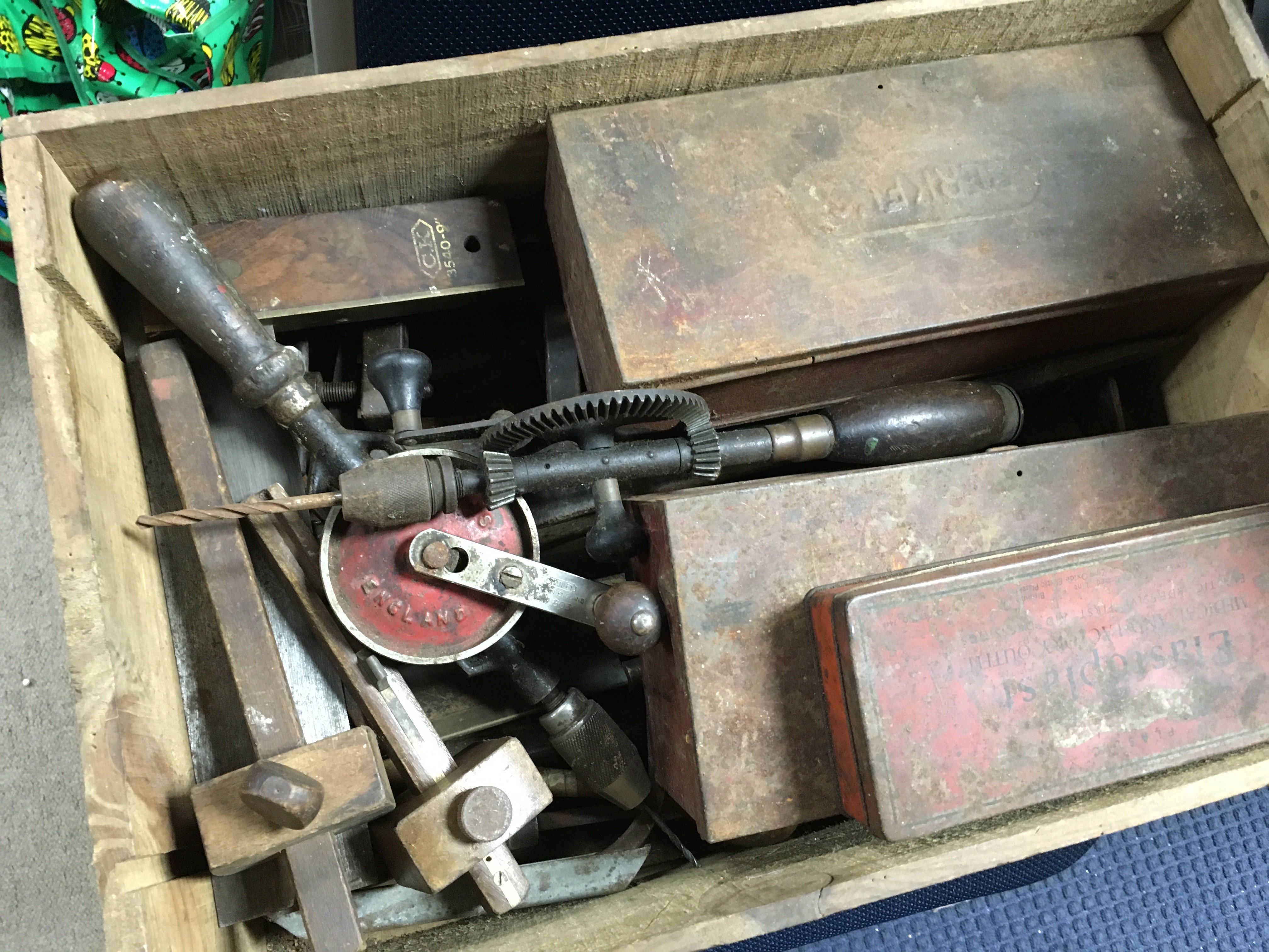A collection of woodworking tools including saws, drill bits etc. NO RESERVE