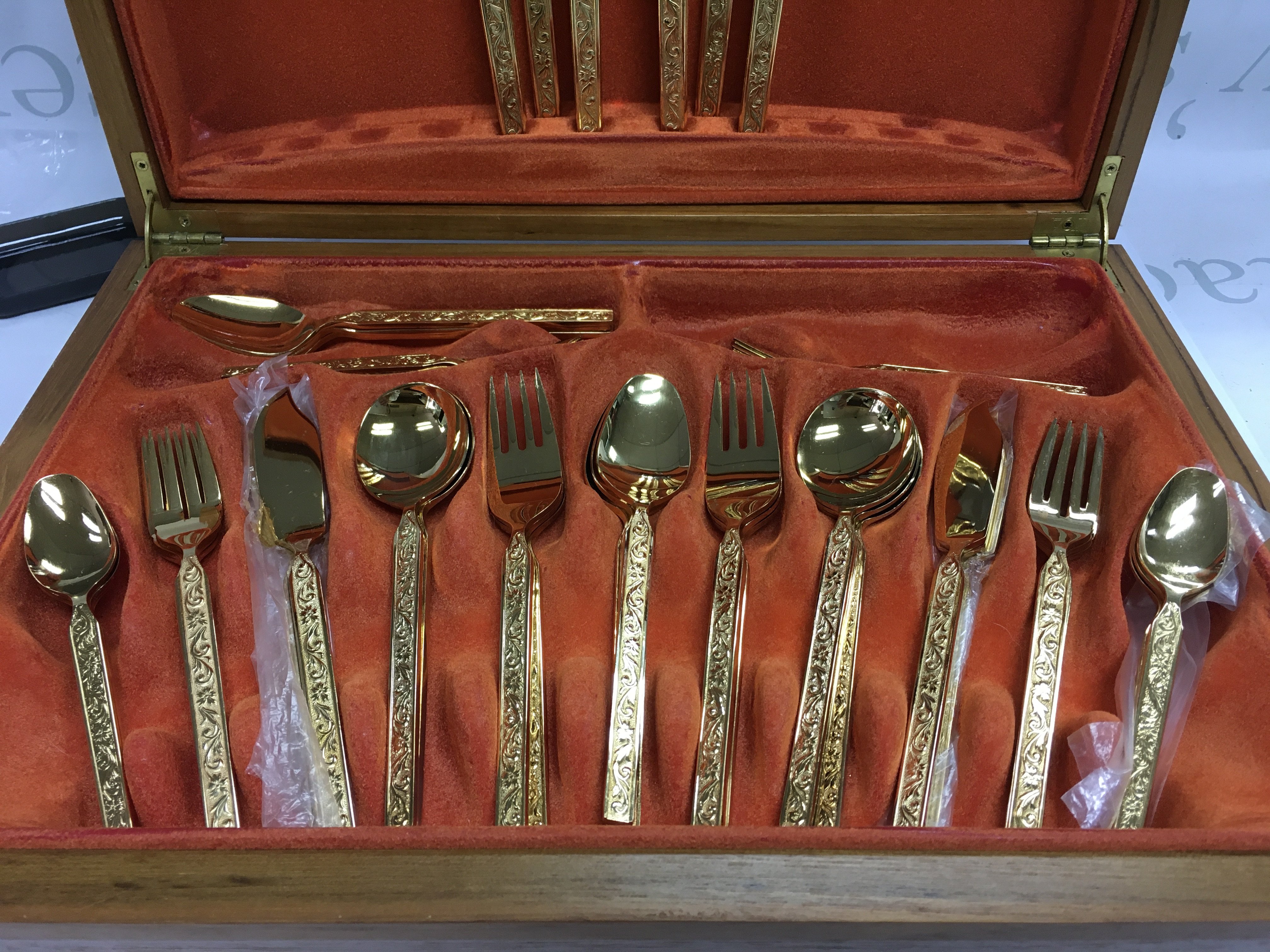 A Webber and hill Continental gold plated cutlery part set. Postage B