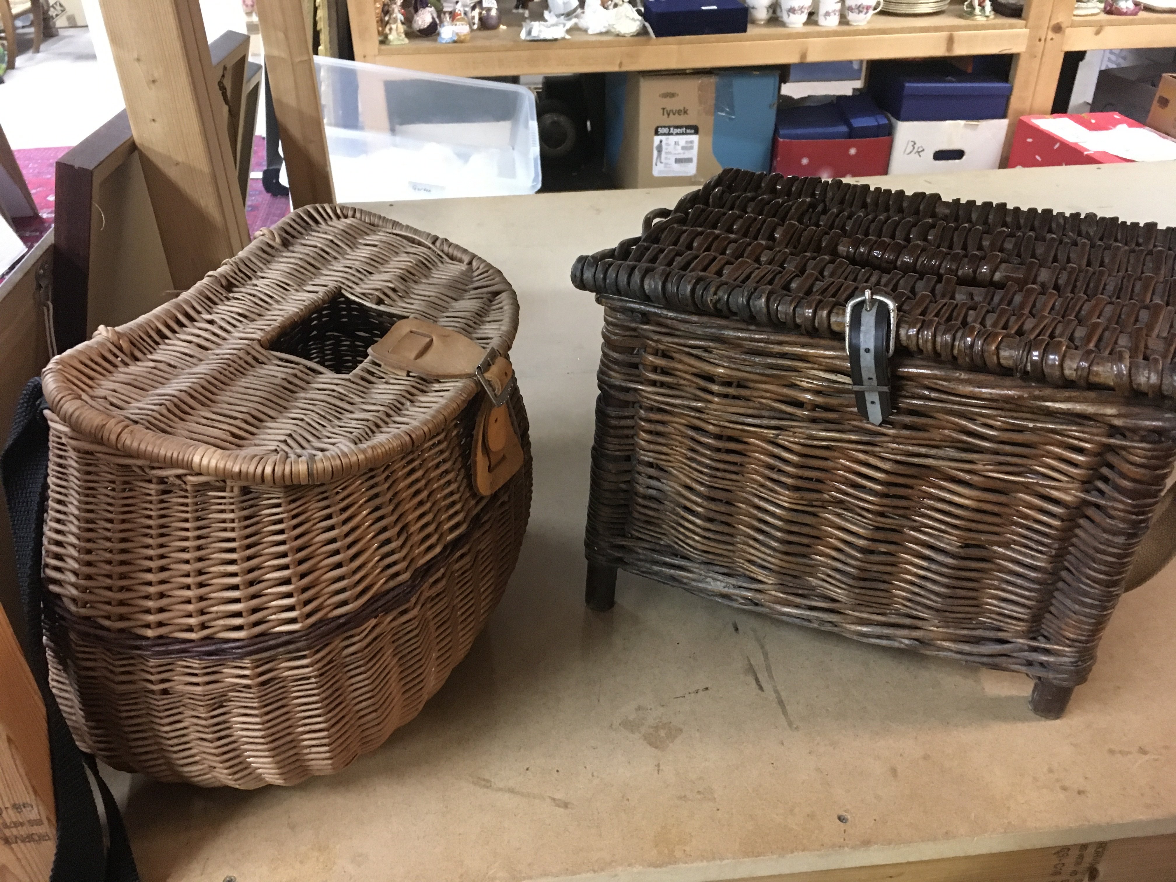 Two Wicker boxes 25 and 28cm tall