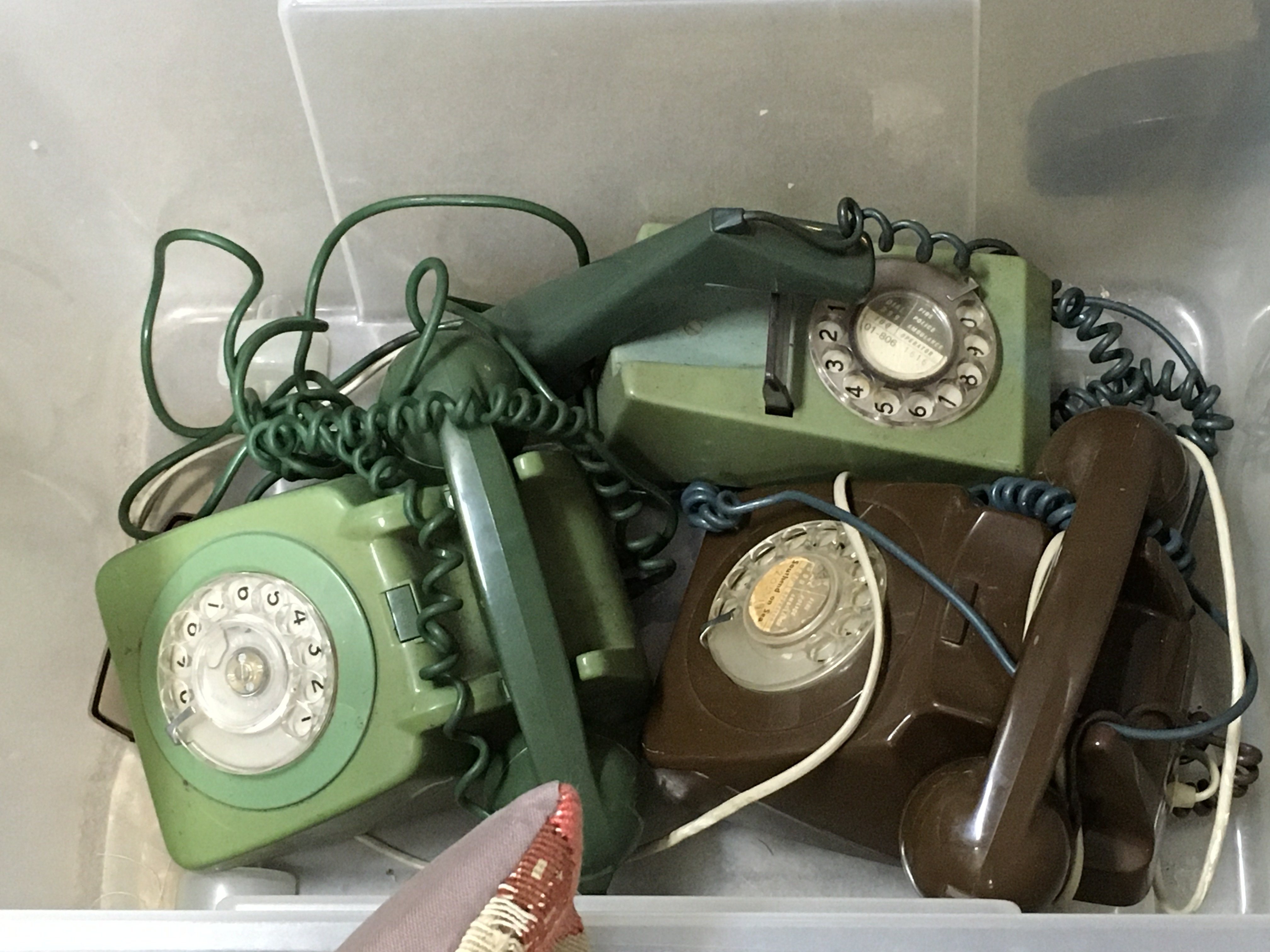 Three vintage telephones . Postage category C