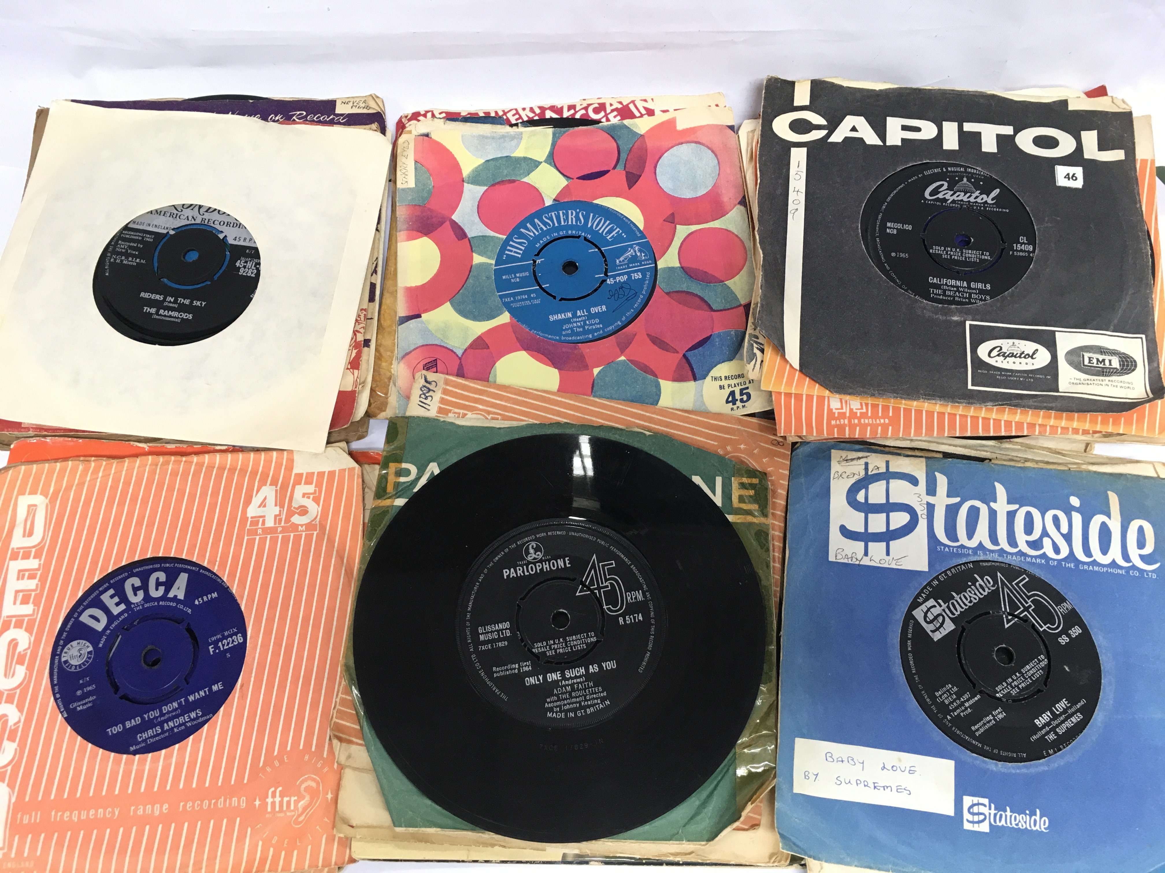 A small collection of 1960s 7" singles and EPs by various artists including Johnny Kidd, The Supremes and others.