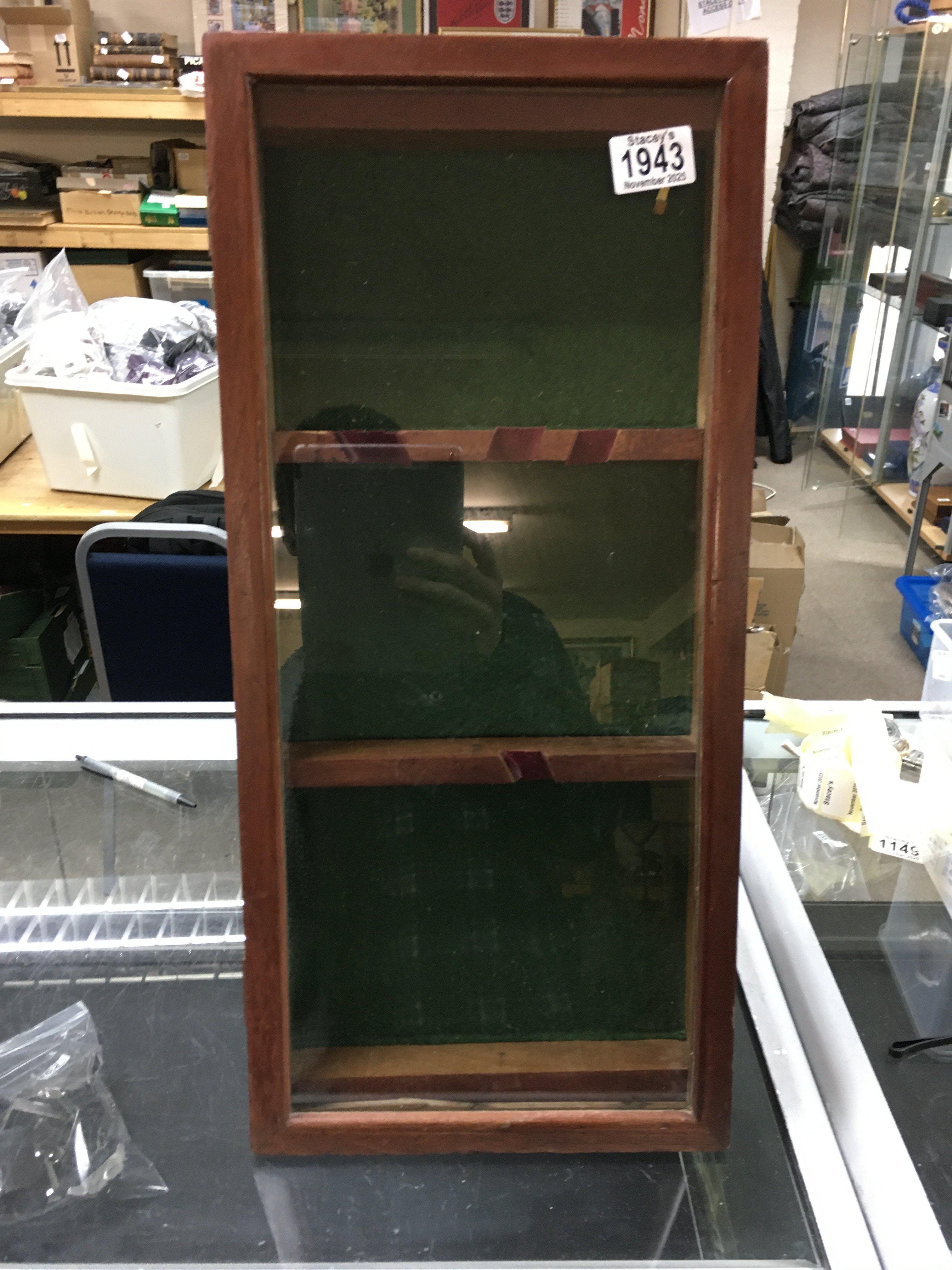 Wooden dagger display cabinet , 55cm tall. this lot cannot be posted