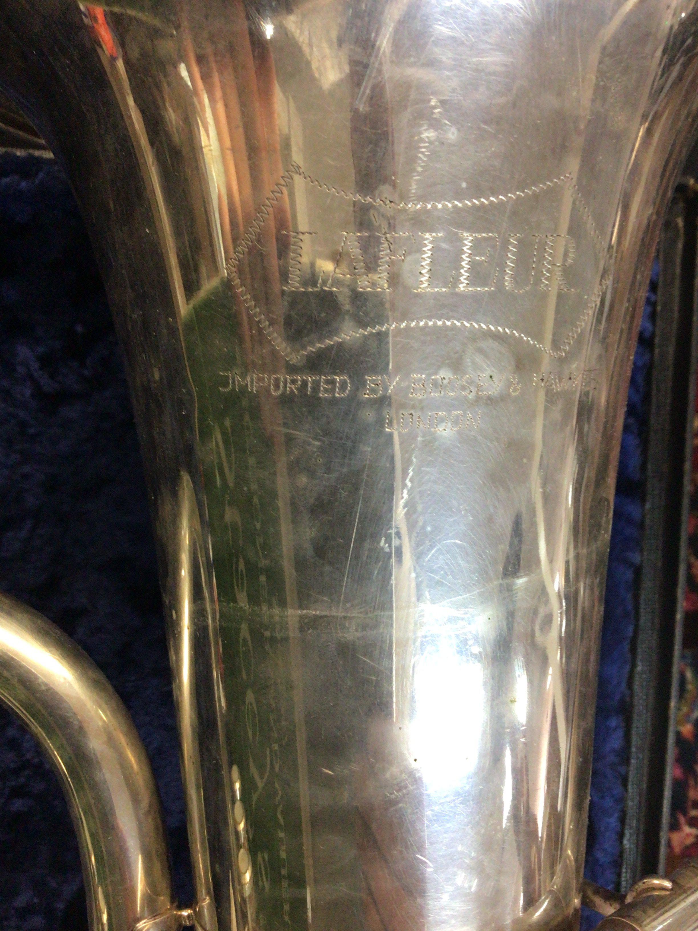 A Chrome Baritone chrome finished Lafleur imported by Boosy & Hawkes. in a fitted case.