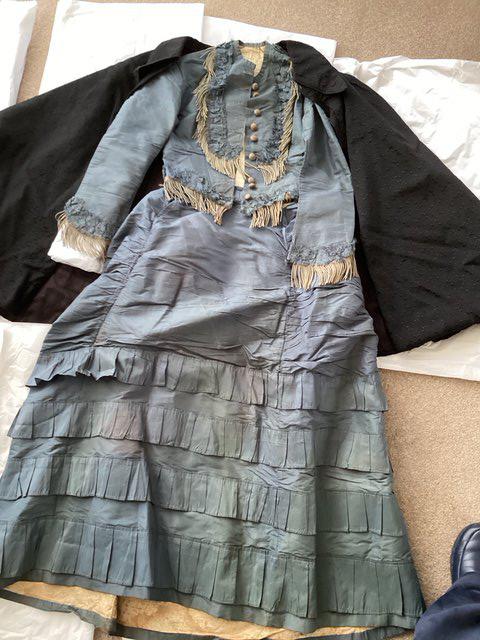 A Good Victorian quality silk bustle dress and cape.