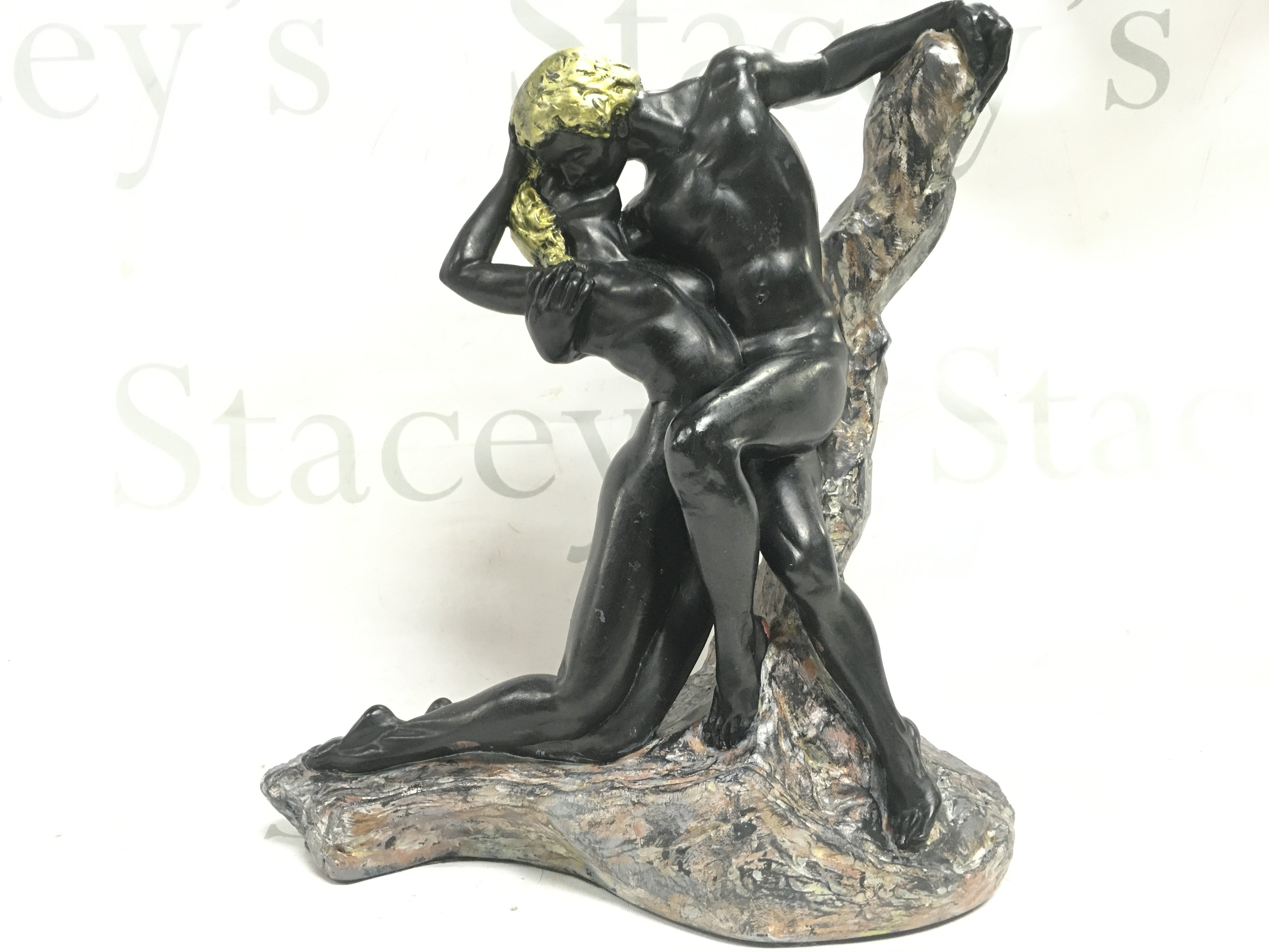 A black Austin Sculpture of lovers, Eternal Springtime . 11 inches tall. Postage category B