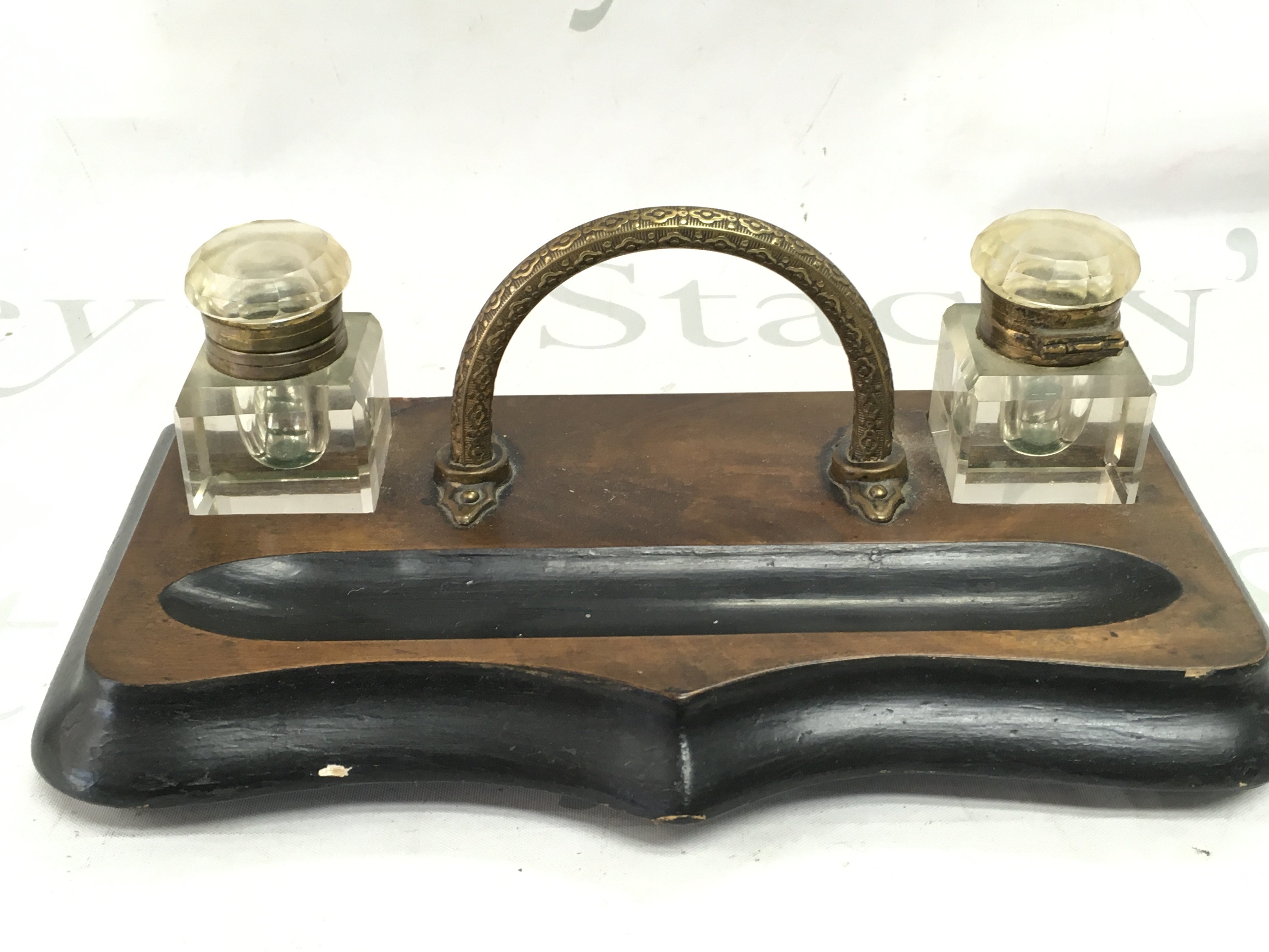 A Victorian desk stand/ inkwell , 27cm wide. This lot cannot be posted