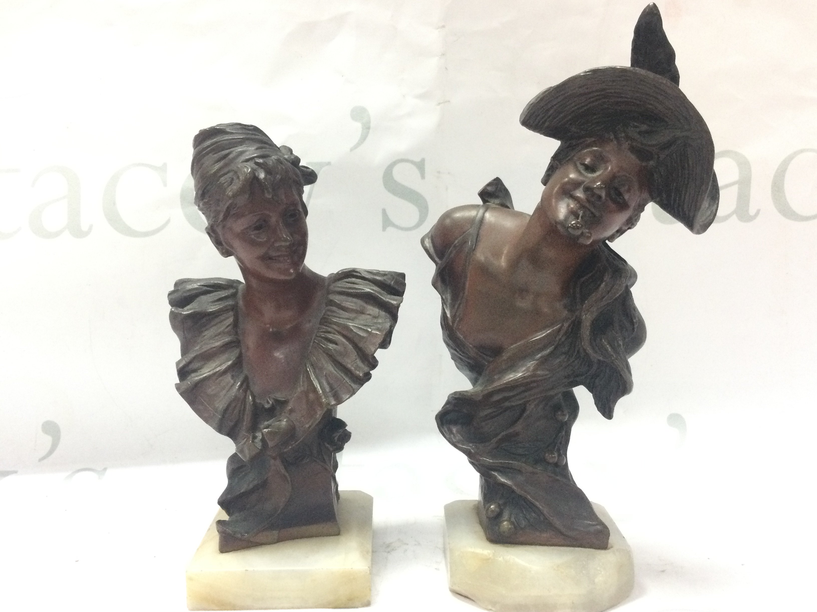 A pair of signed bronzes by Van Der Straeten classical lady busts. Postage category B