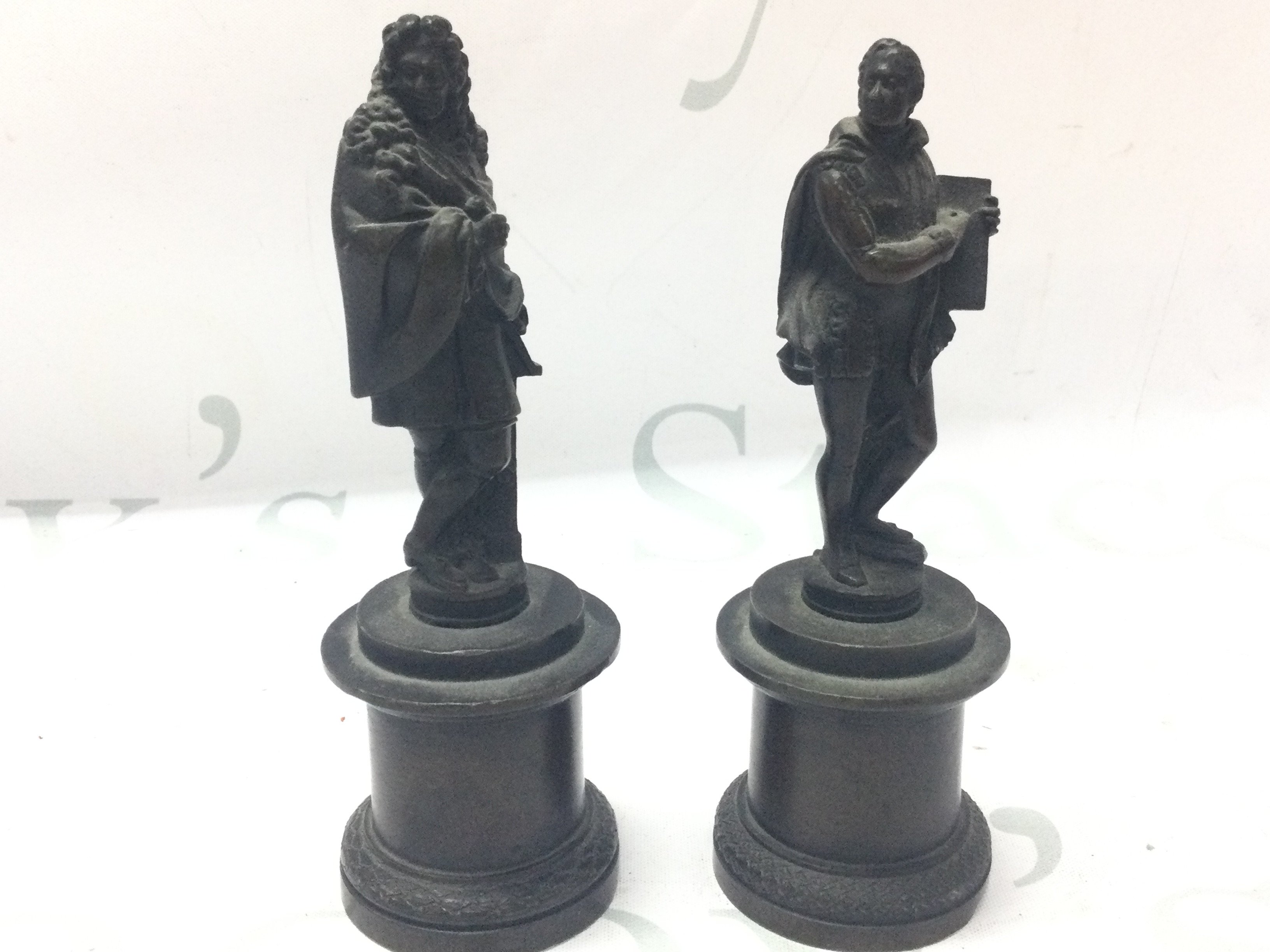 Two small 19th century bronze figures on pedestals . 14cm tall total height. Postage category a