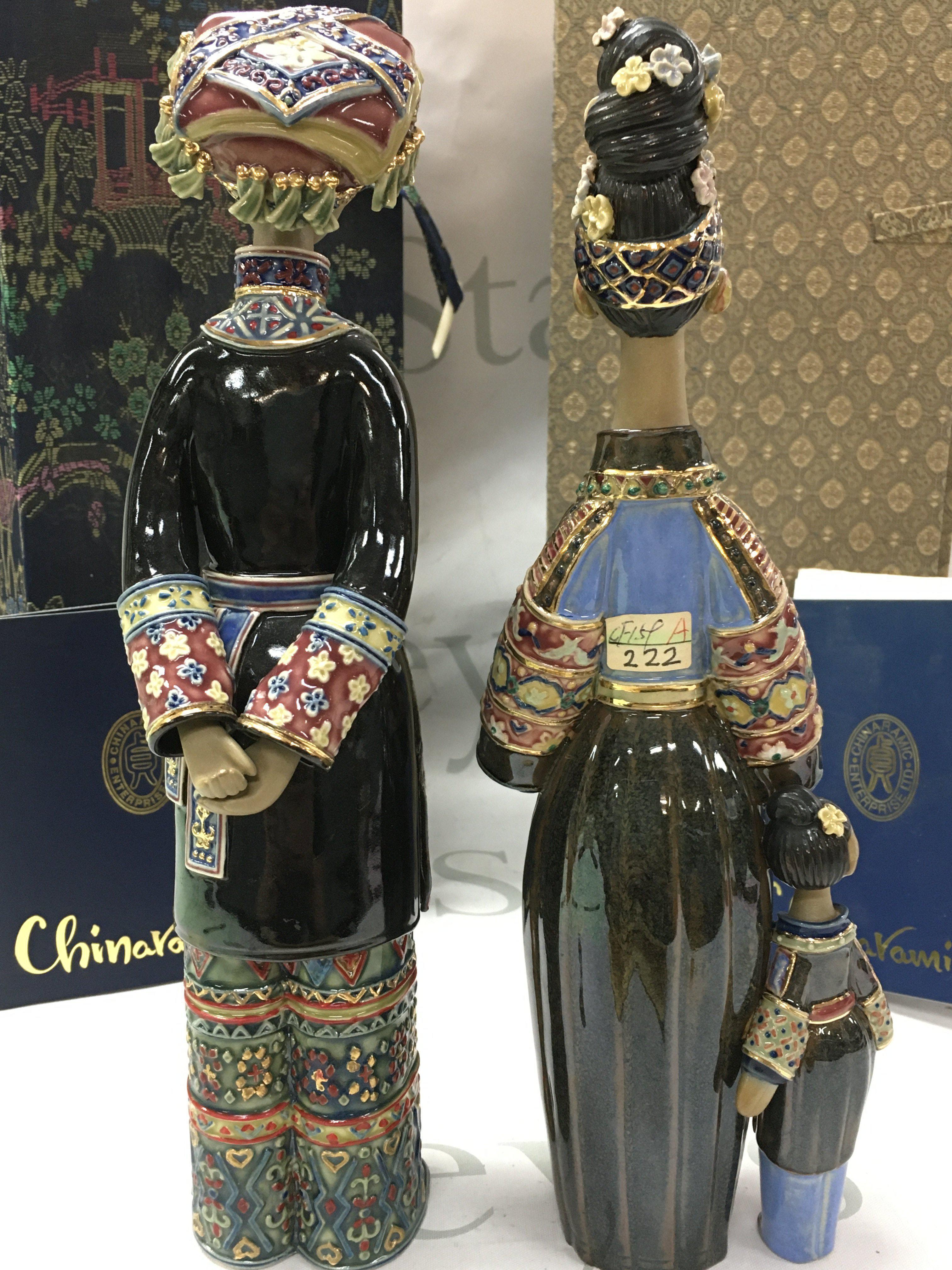 Two boxed porcelain oriental Chinaramic figures . 28cm tall approximately. NO RESERVE