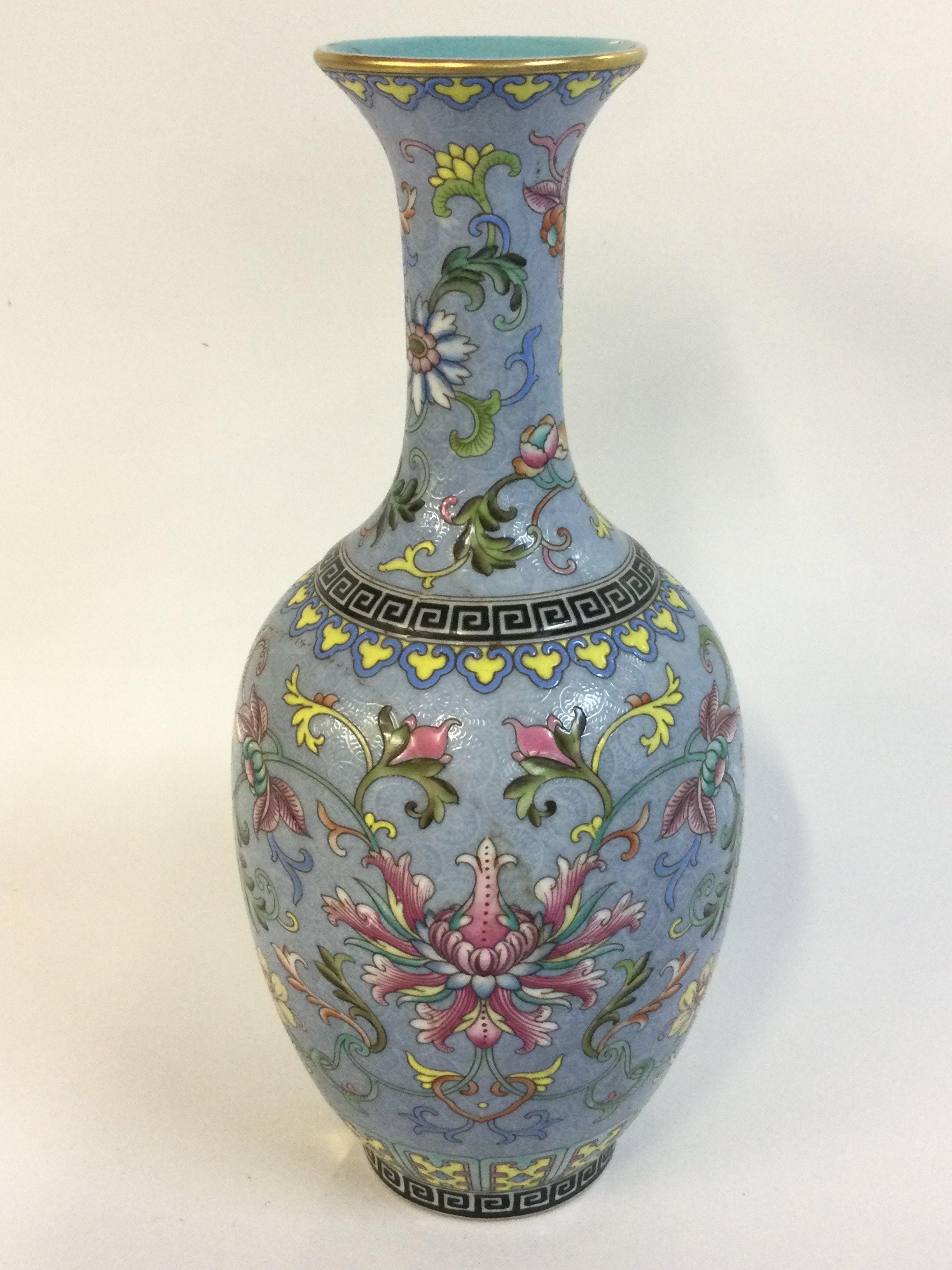 A Chinese Cantonese Turquoise vase with a four character mark at base. 21cm tall.