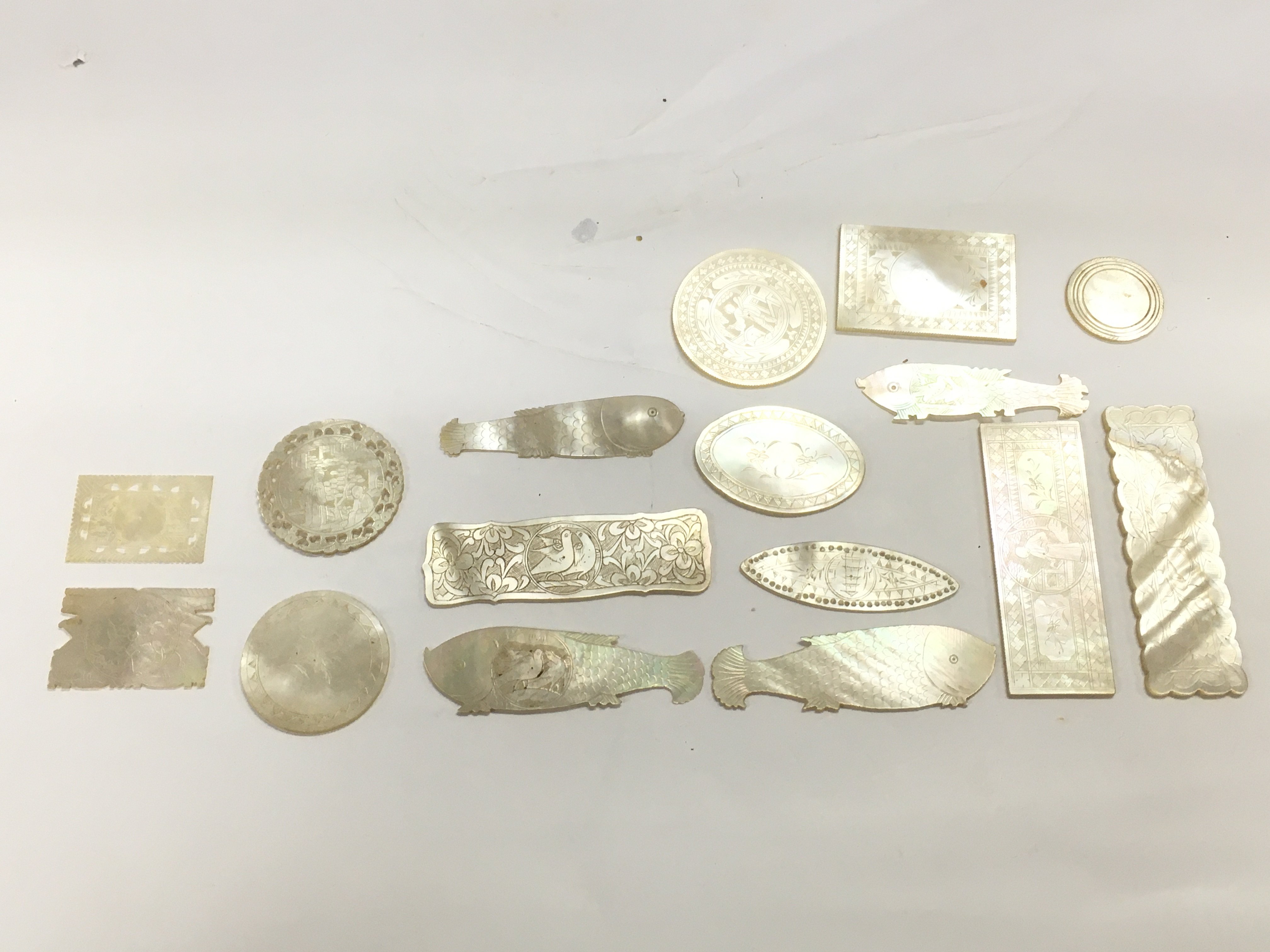 Chinese mother of Pearl gaming counters , in different styles .postage category A