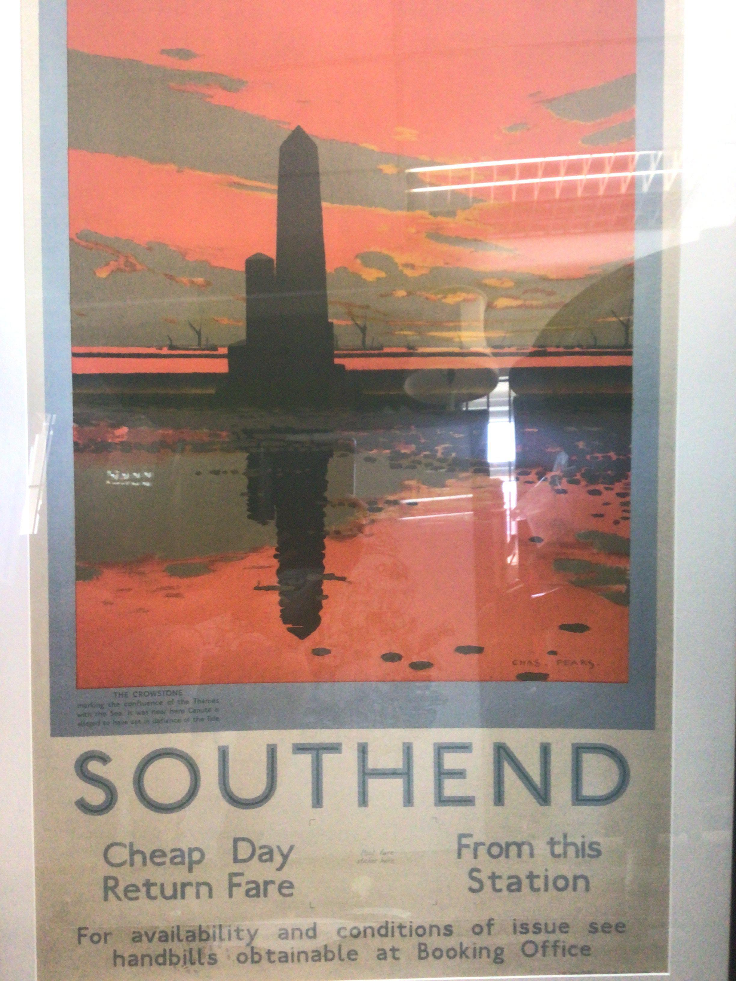A framed local interest vintage Southend railway advertisement poster signed Chas Pears (1873-1958). This lot cannot be posted