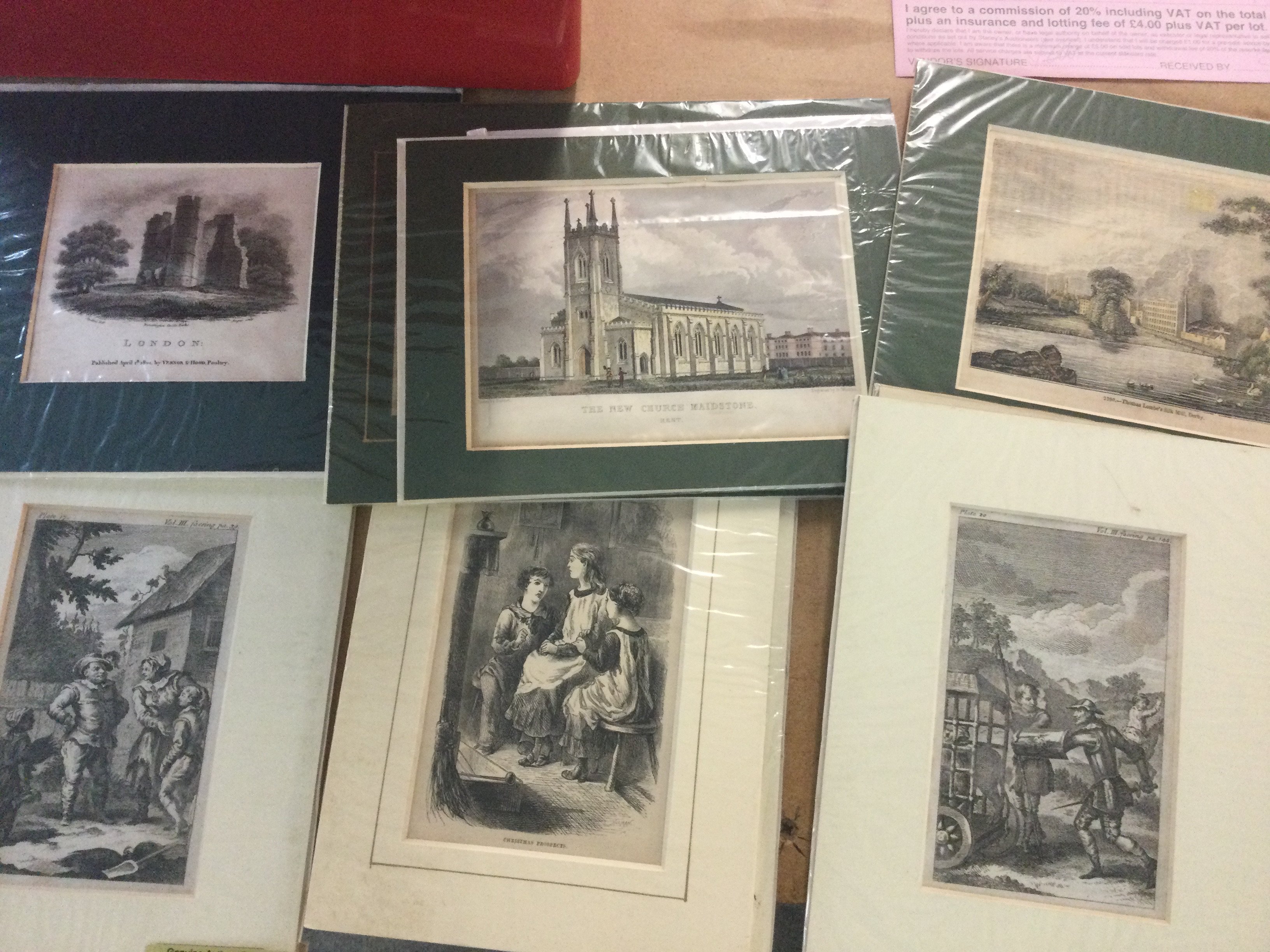 Three boxes containing antique prints