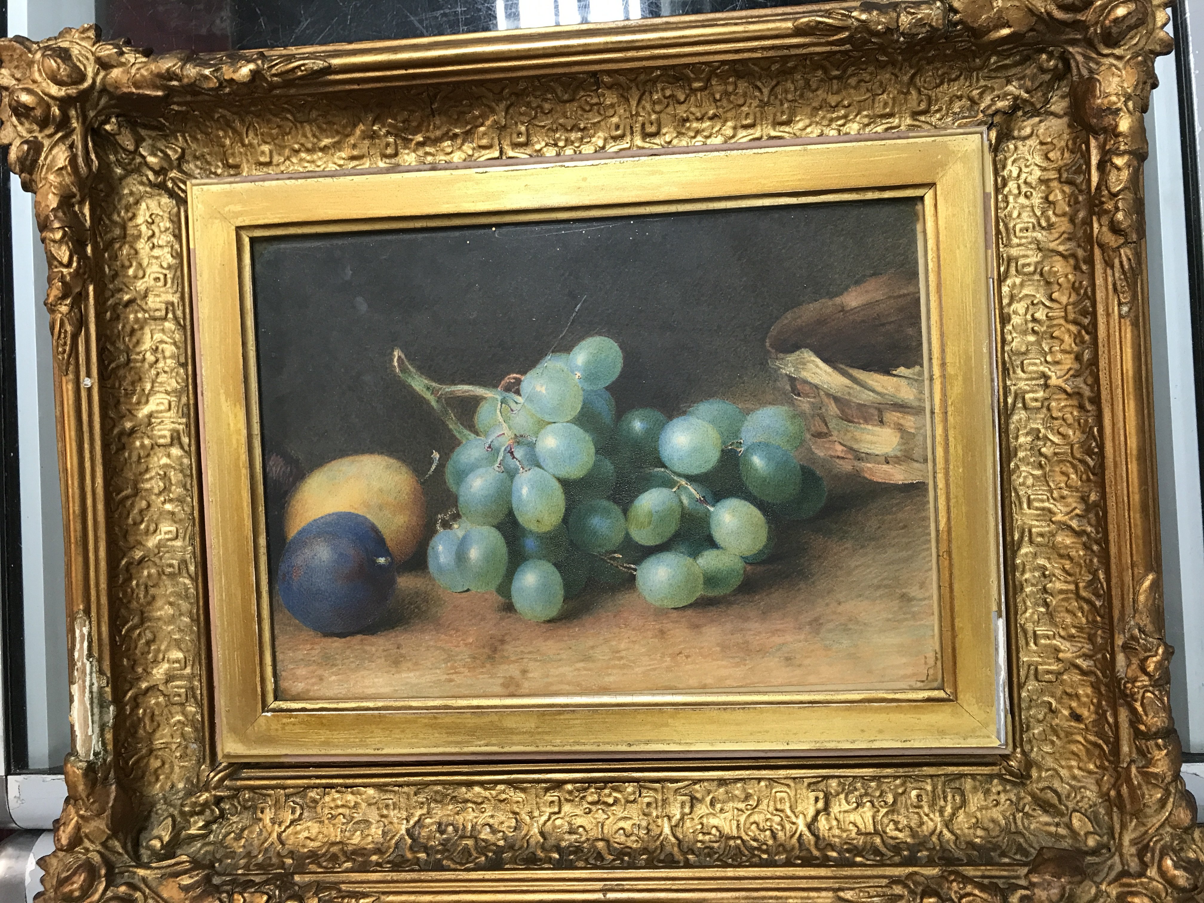 A late 19th century framed watercolour still life of grapes . Dimensions 45x37cm This lot cannot be posted