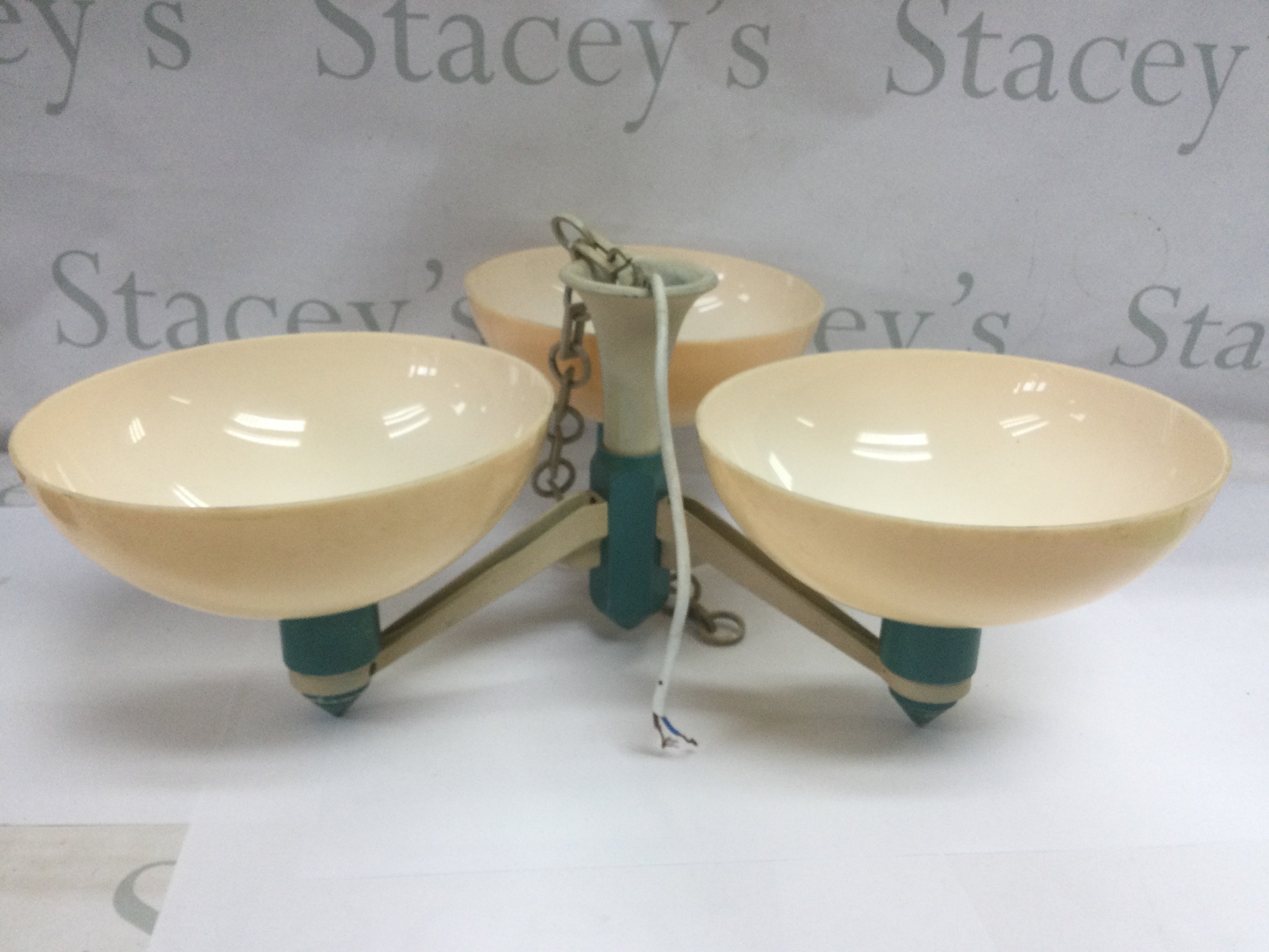 A 1940s triple chandelier ceiling light. Shipping category D.