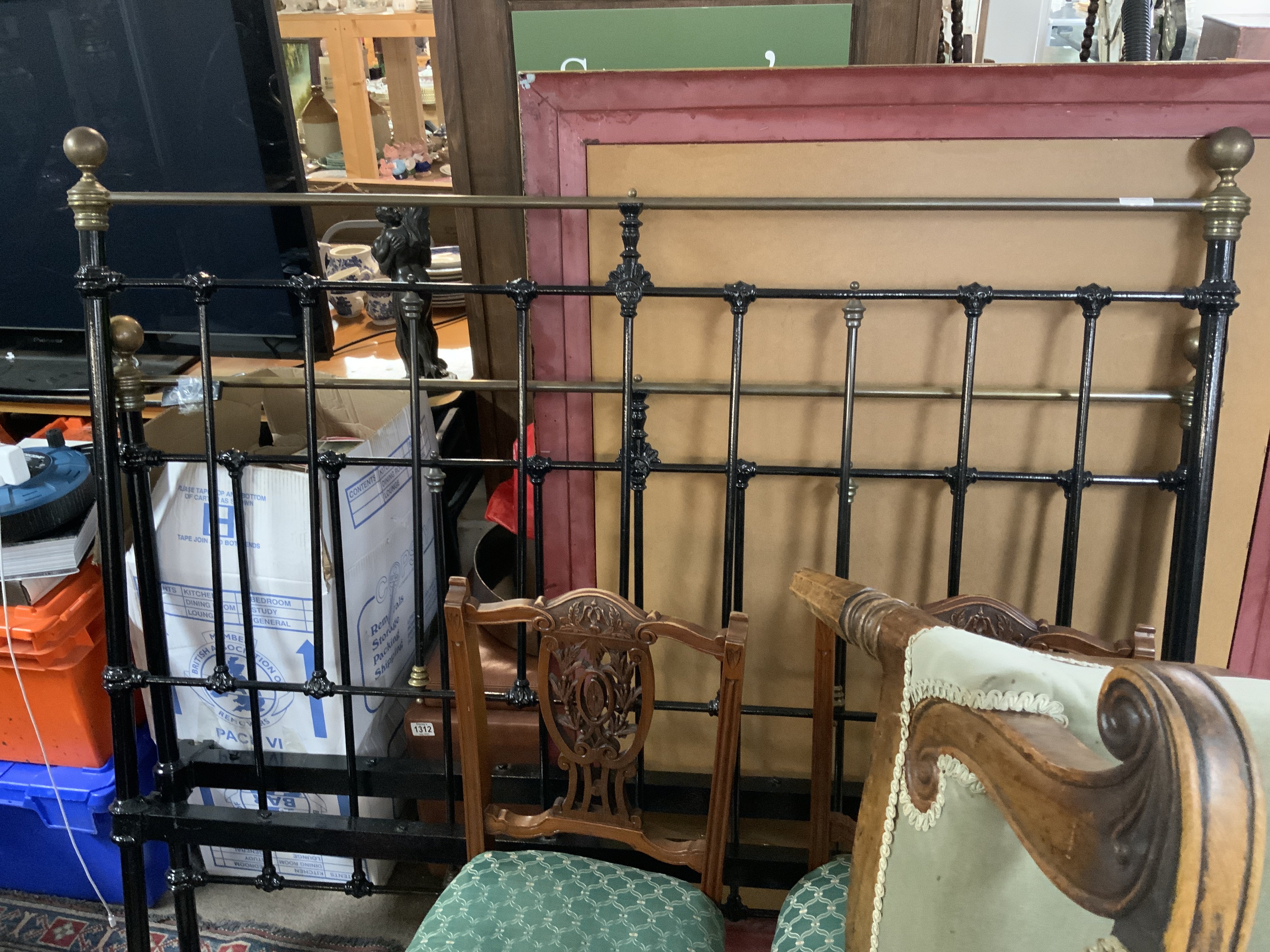 Cast iron and brass double bed frame. 150cm