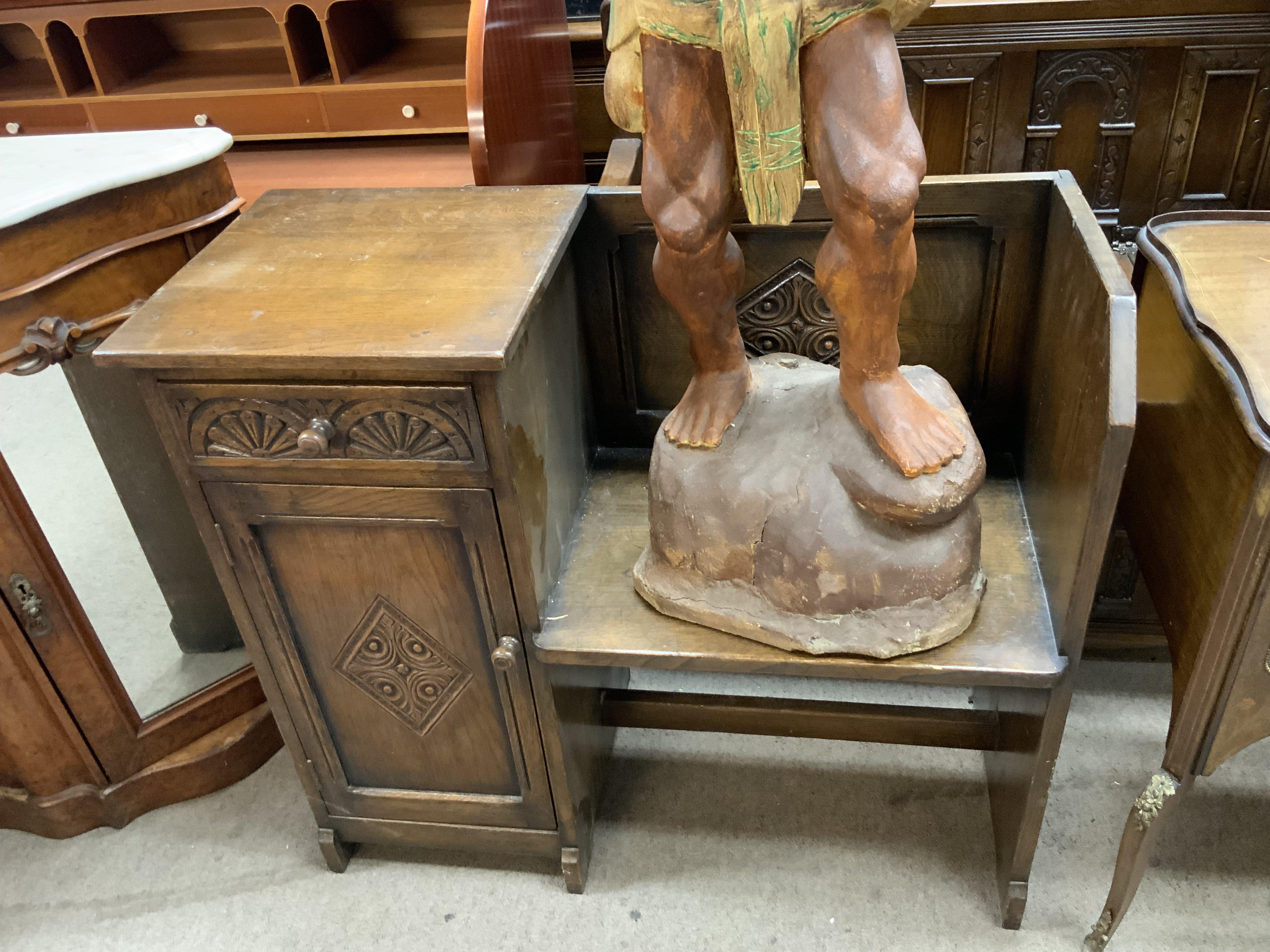 A small oak telephone seat. 86cm x 76cm x 36.5cm