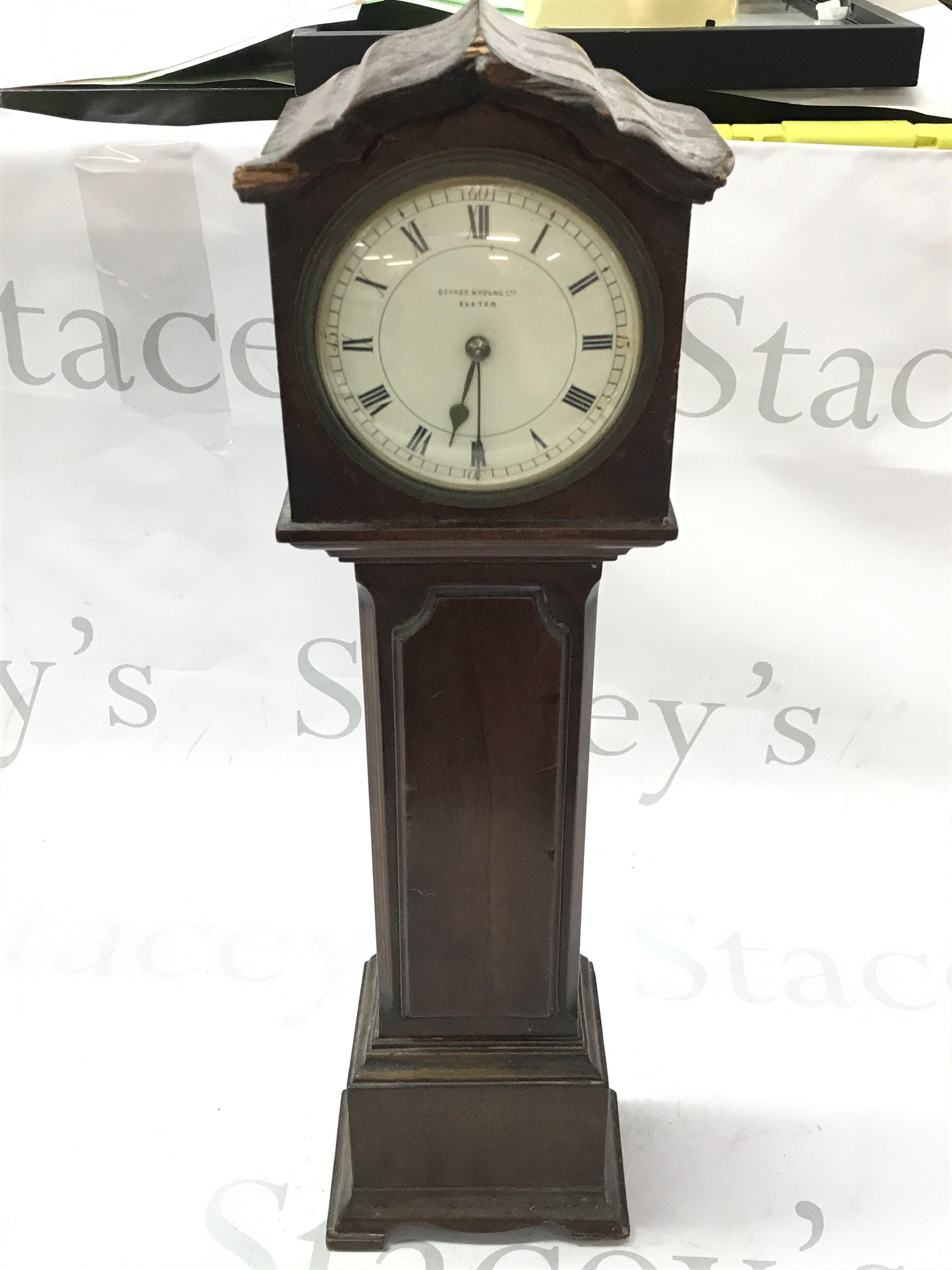 A late Victorian miniature Depree & Young Exeter grandfather clock . 45cm tall approximately.This lot cannot be posted