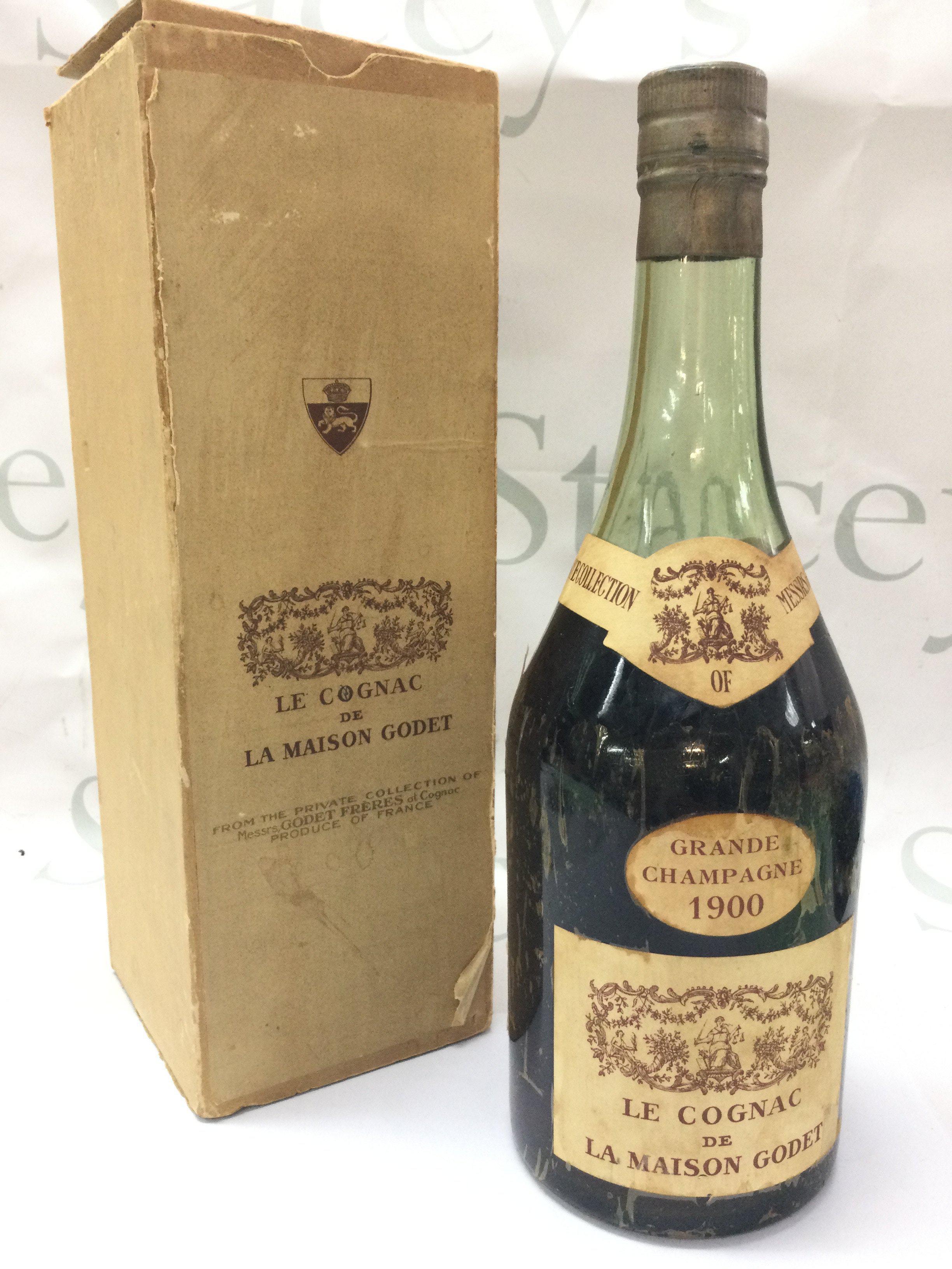 A boxed bottle of Grande Champagne 1900 Le Cognac De La Maison Godet