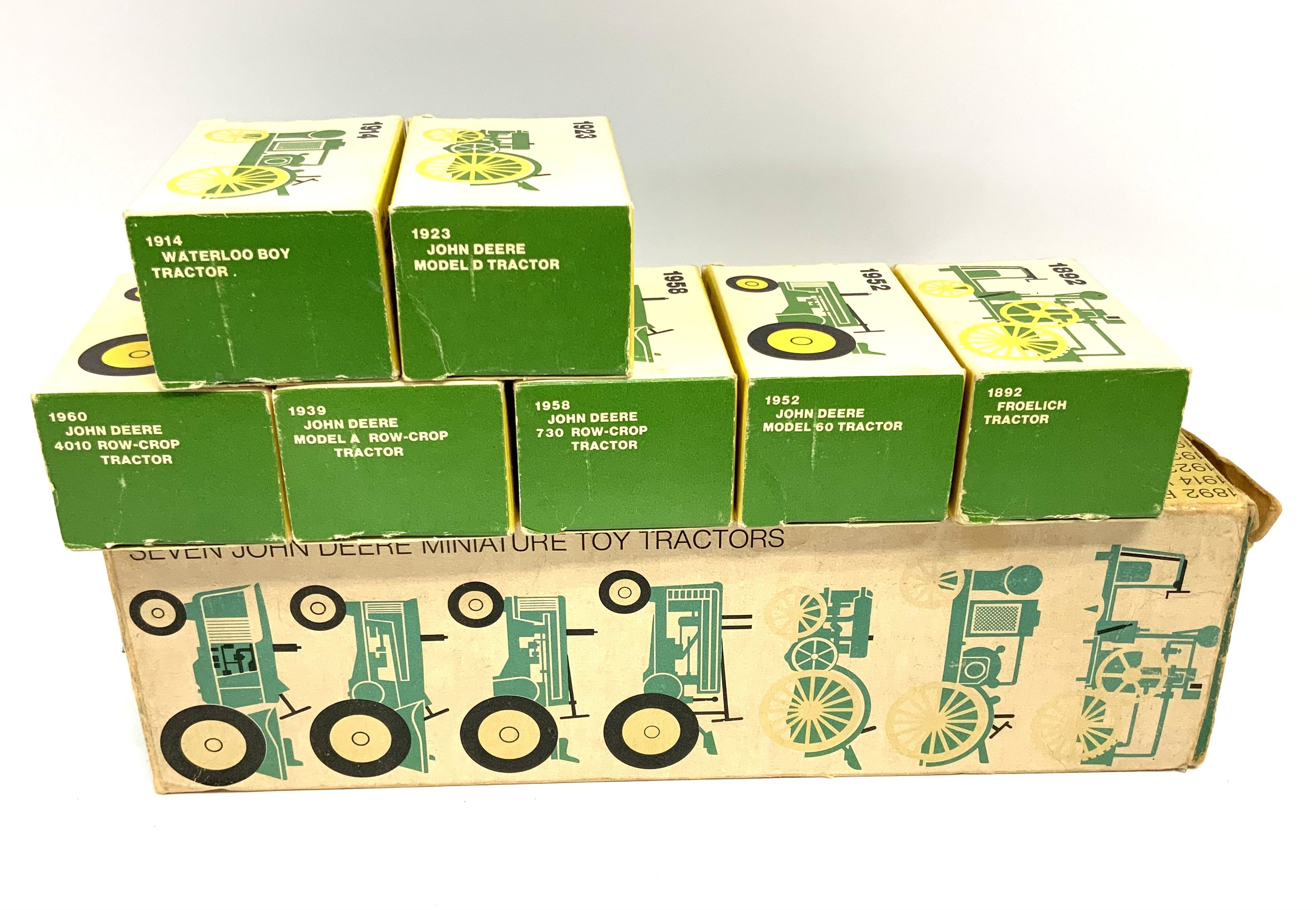 Ertl John Deere 7 Piece Historical Tractor Set 1892-1960, fully boxed.