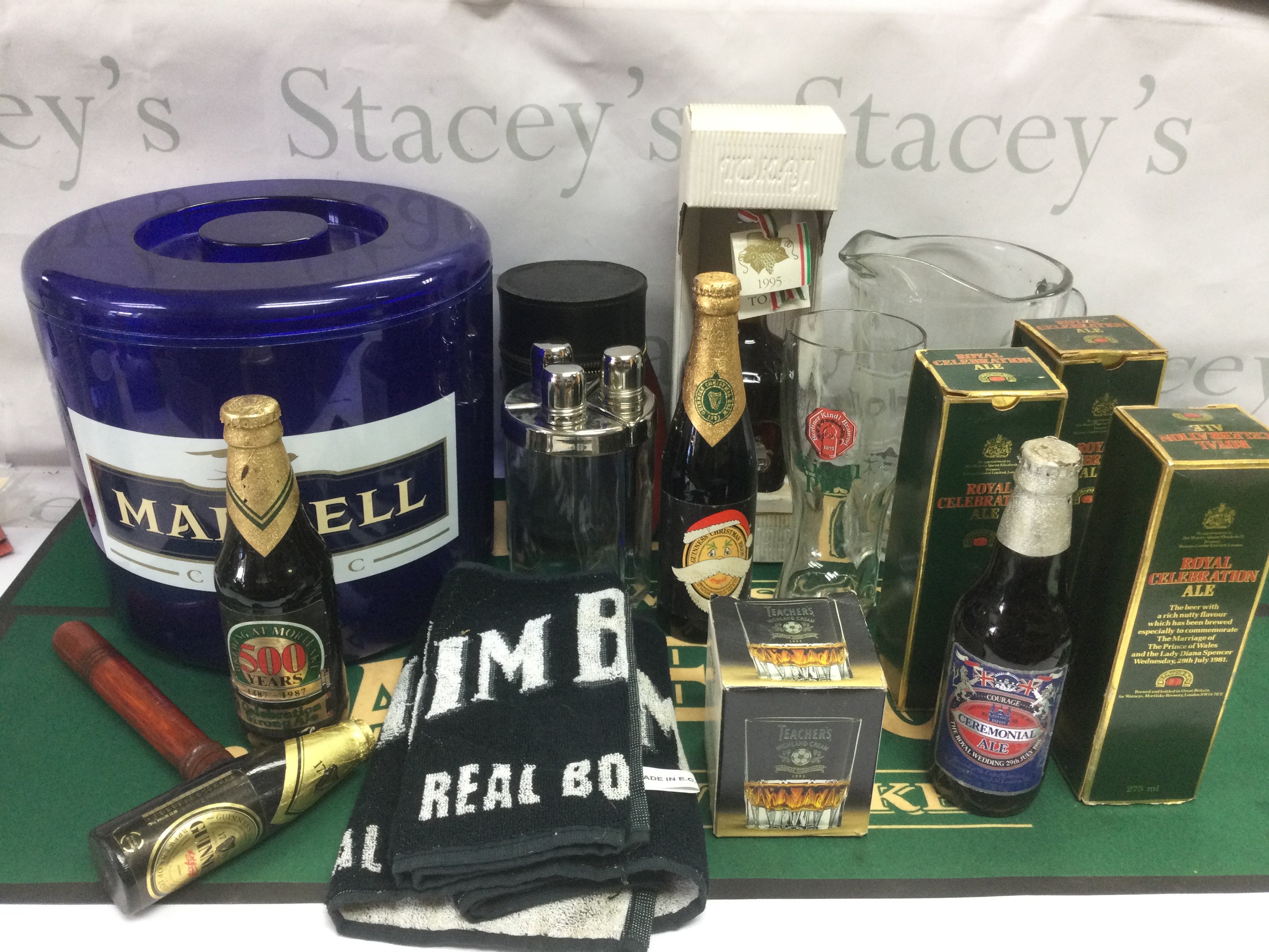 A collection of breweriana including a yard of ale, ice bucket, Royal Celebration Ale etc. Shipping category D.