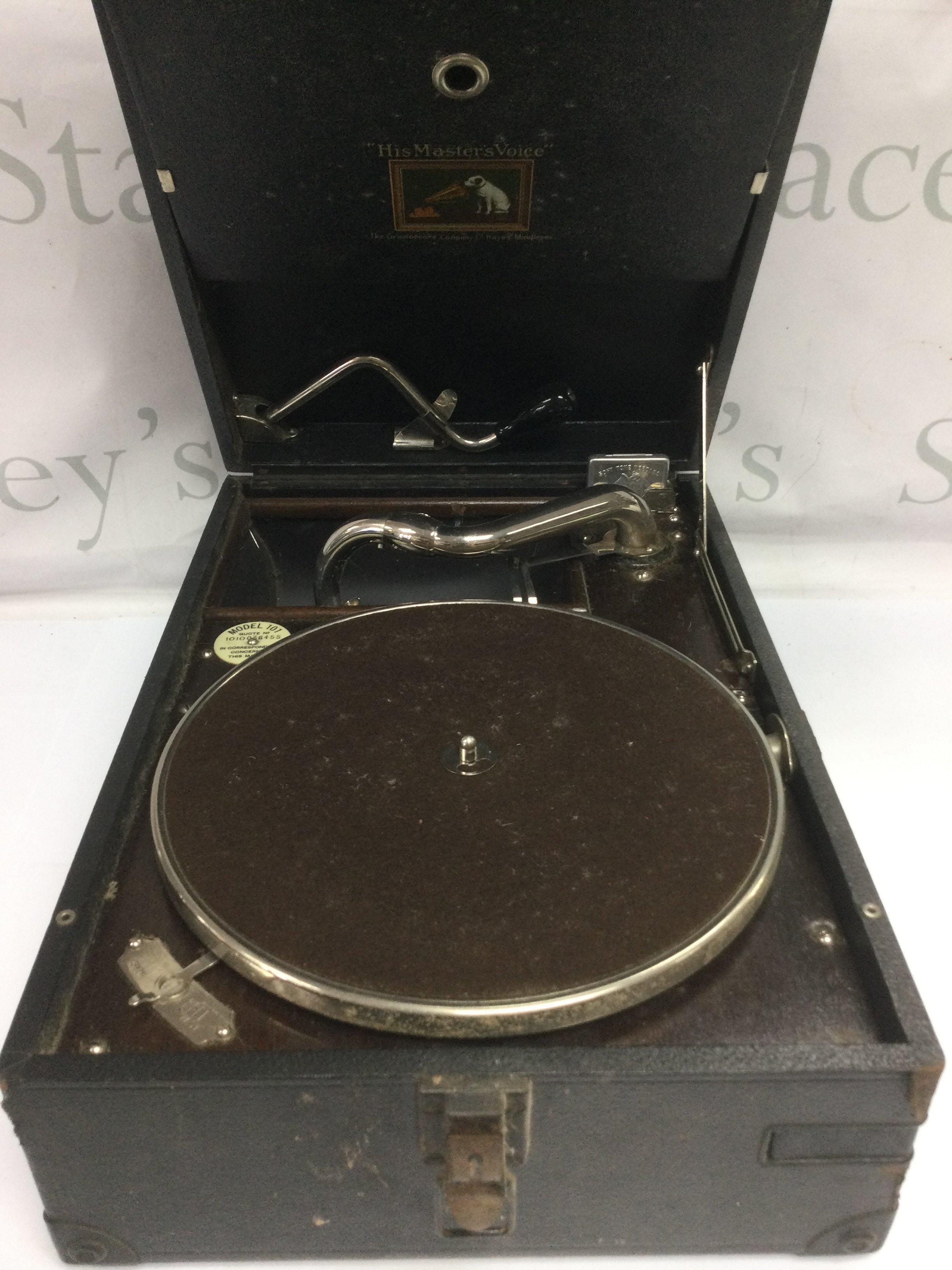 A portable HMV gramophone. Shipping category D.