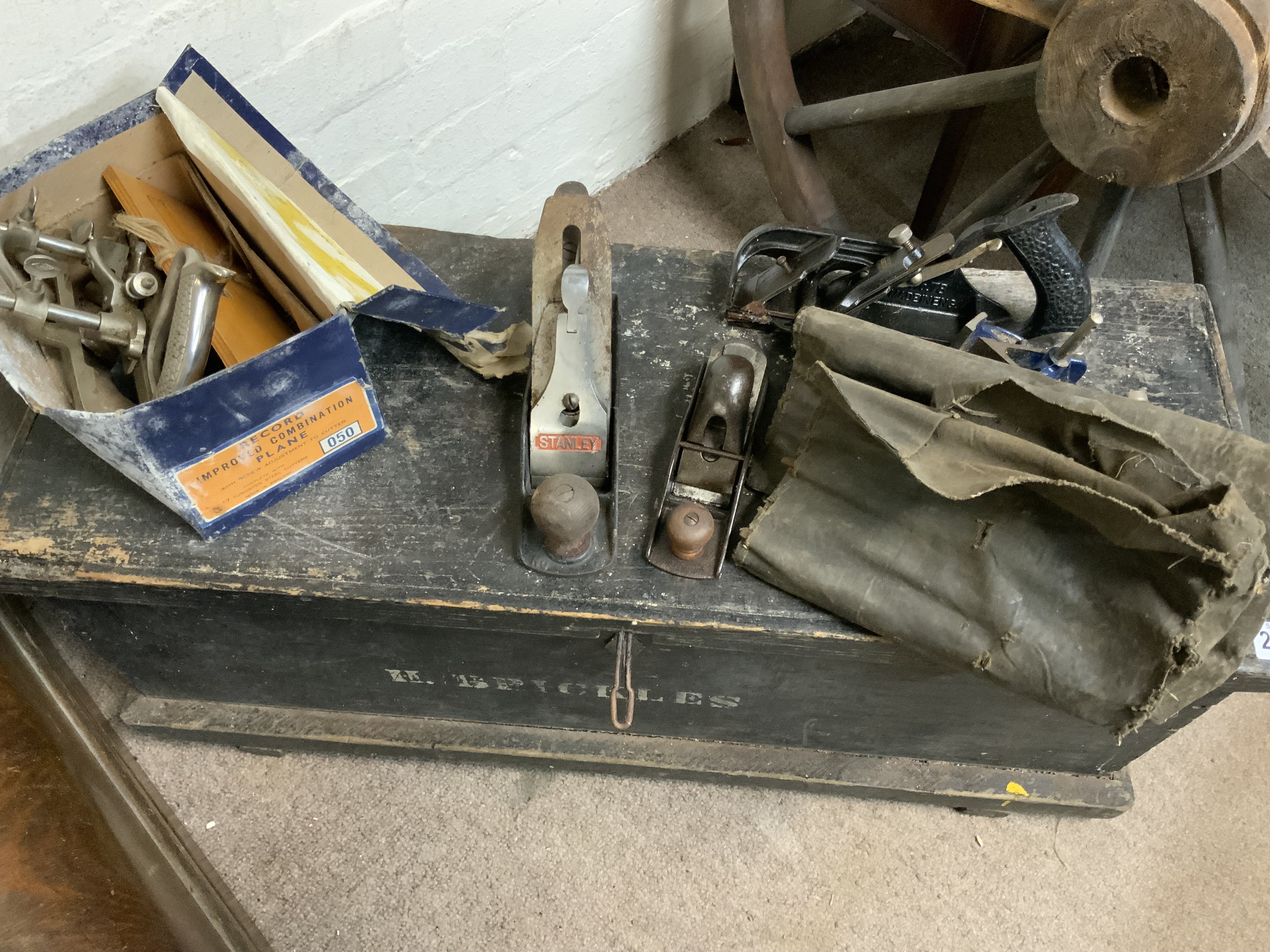 2 vintage tool chest together with contents including various planes.