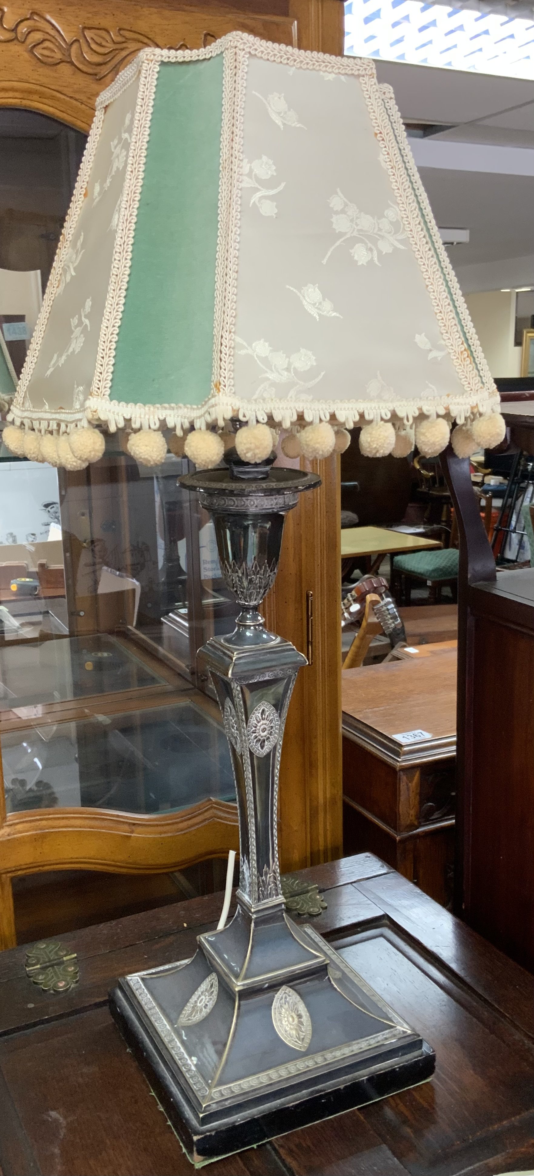 A large silver plated regency style lamp base. 66cm