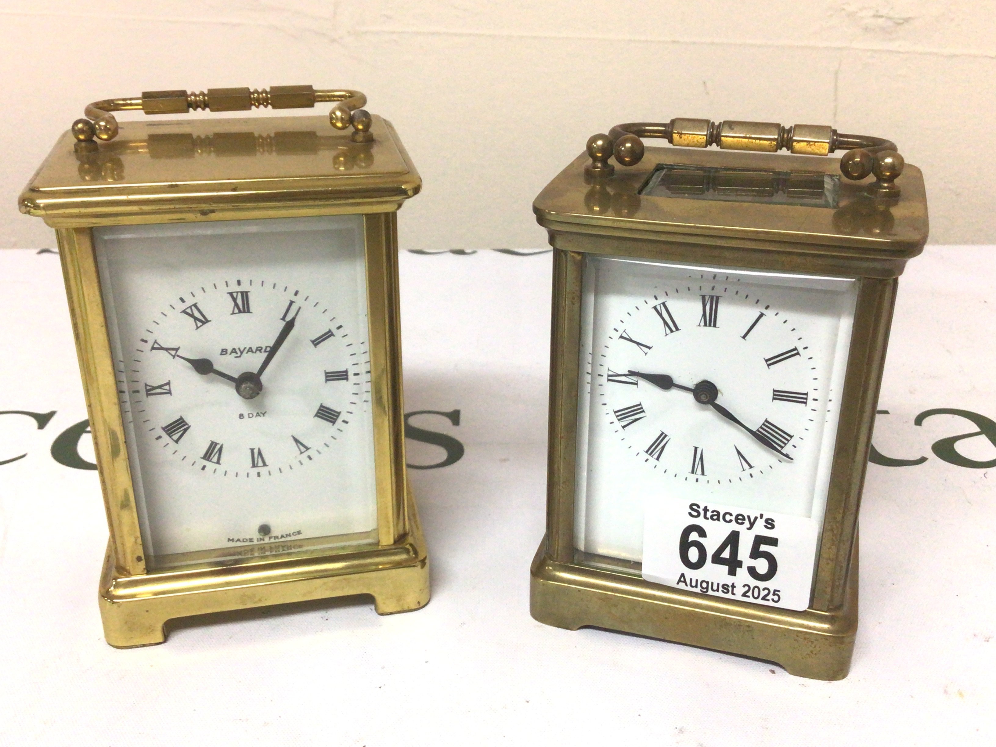 Two brass cased carriage clocks Bayard and one other (2)