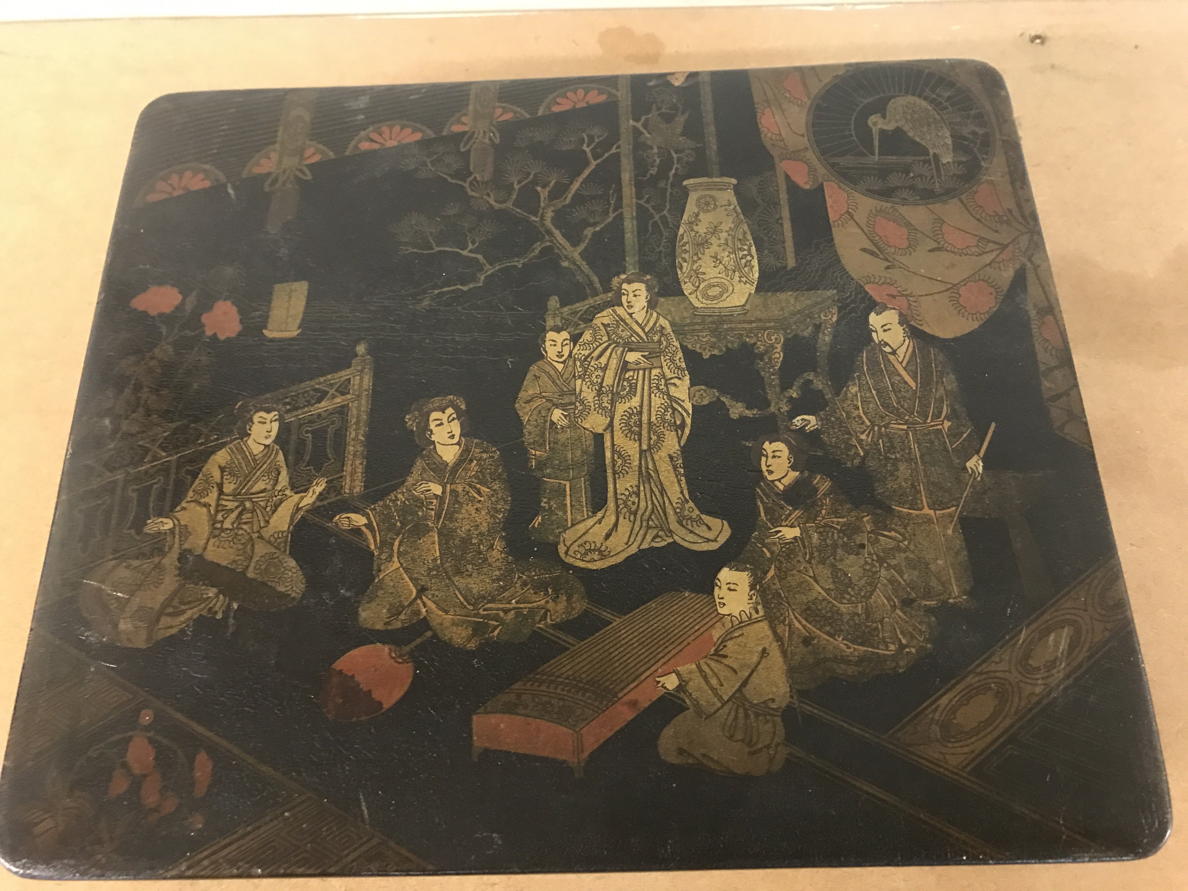 A Japanese black Lacquer paper mache box and a miniature box (27cm wide 5.5cm tall 23.5cm long). Postage category B- NO RESERVE