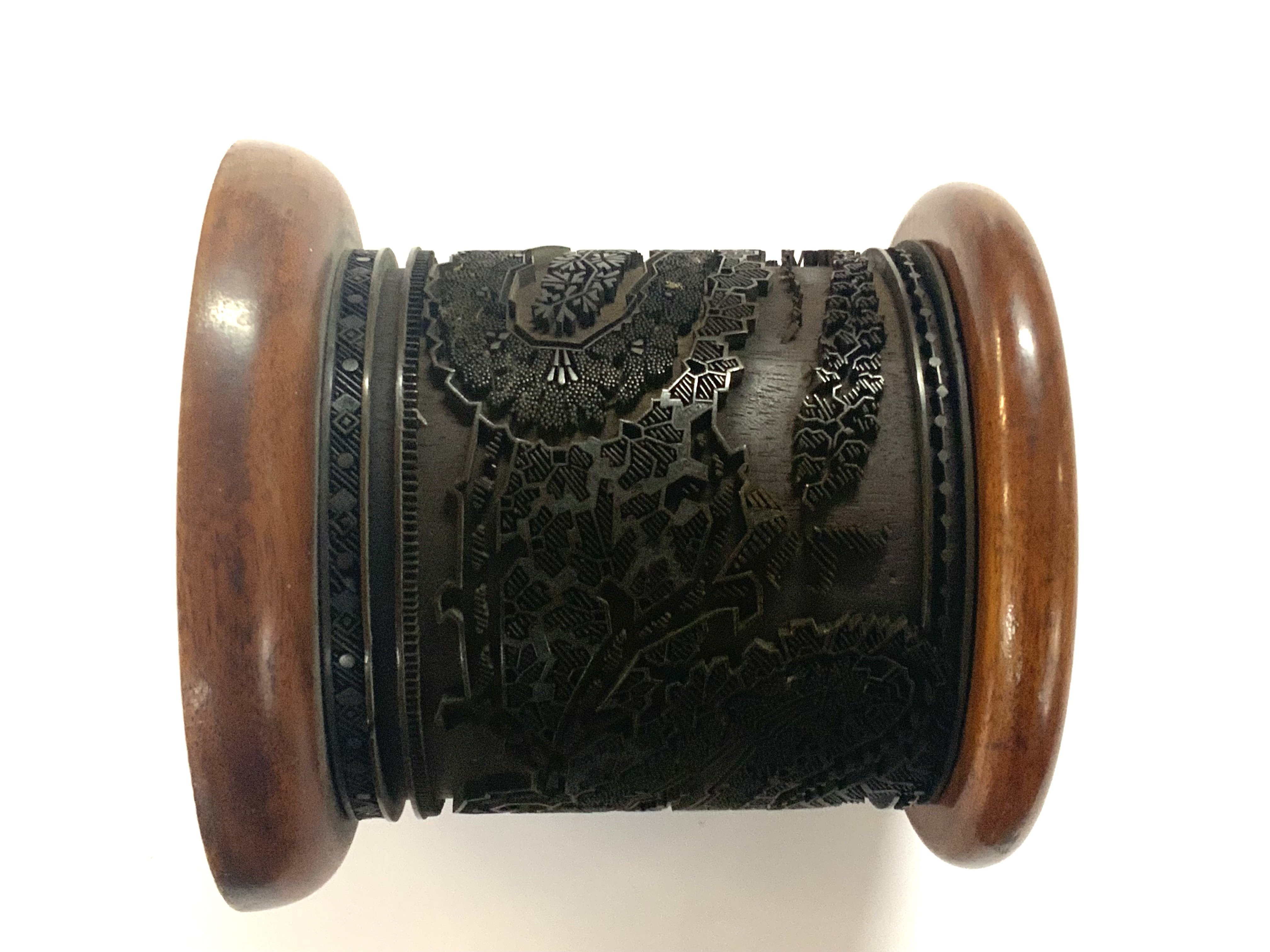 A mid 20th Century Chinese cylinder printing block with impressed steel cut design. 14cm x 14cm- NO RESERVE