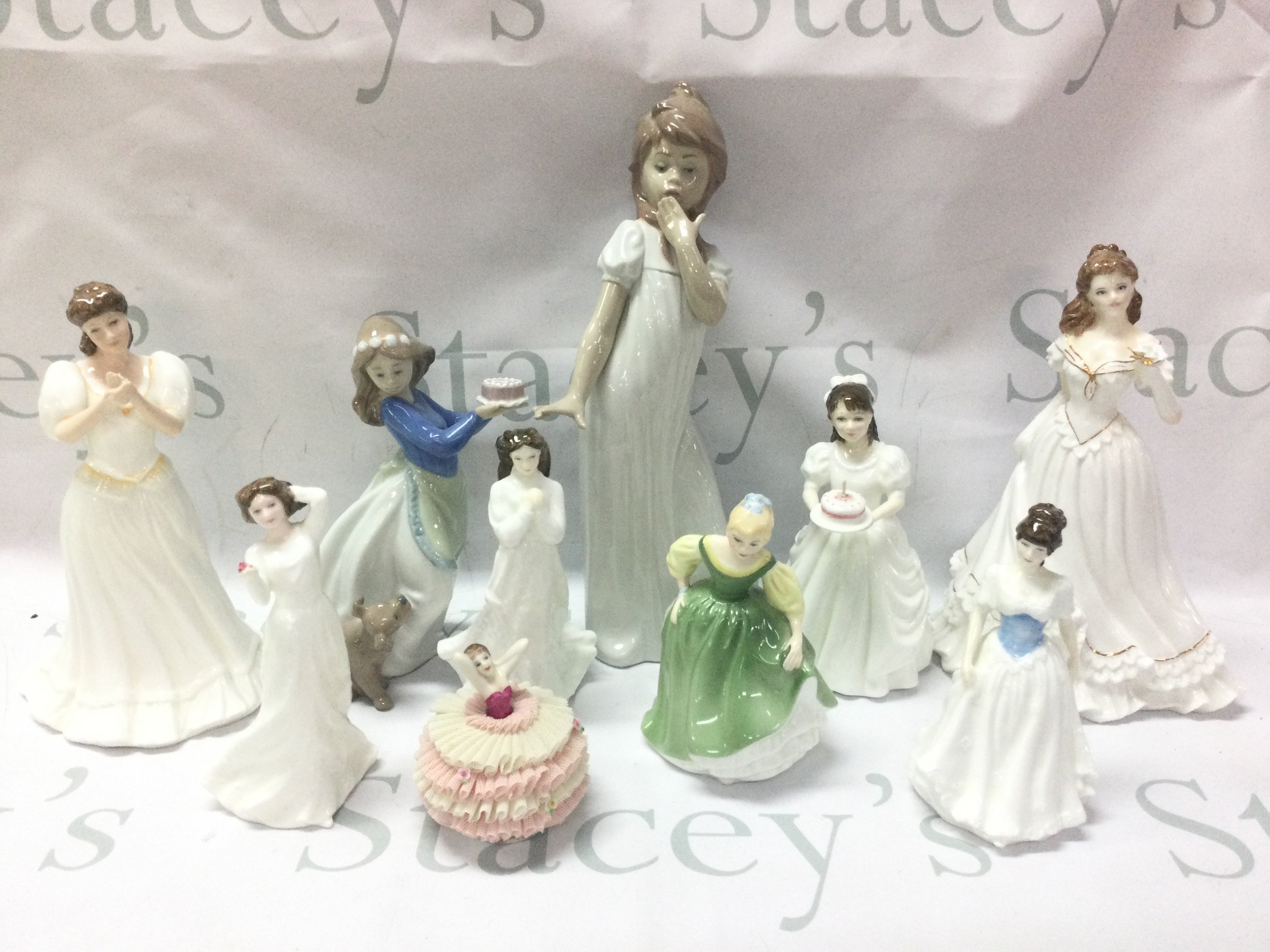 Royal Doulton, Lladro, Royal Worcester and NAO figures including Special Mum, Maria, HN 3381, Birthday girl HN 3423 etc. this lot cannot be posted