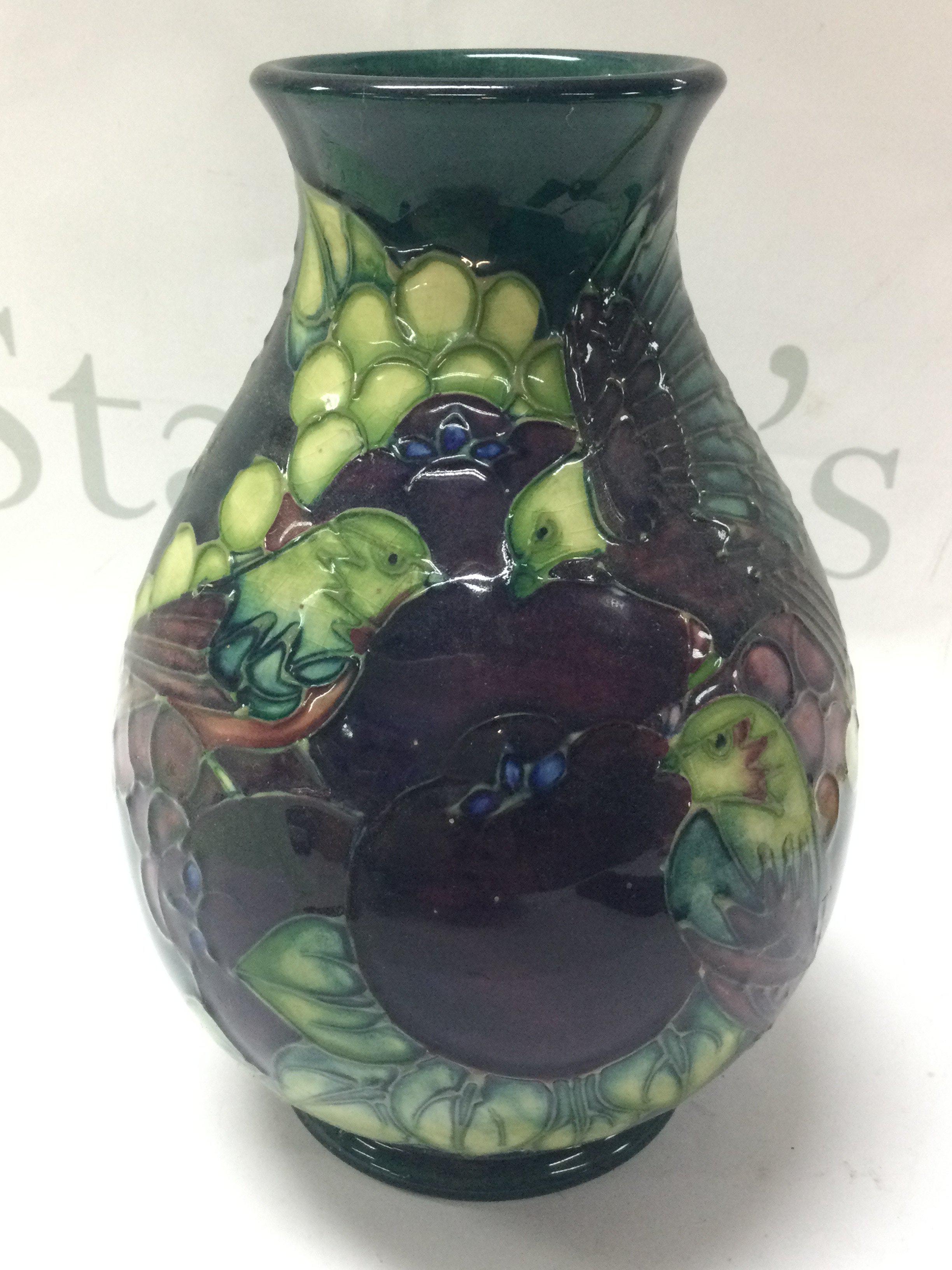 Moorcroft bird vase , 19.5cm tall. No obvious damage or restoration. Crazing as seen. This lot cannot be posted