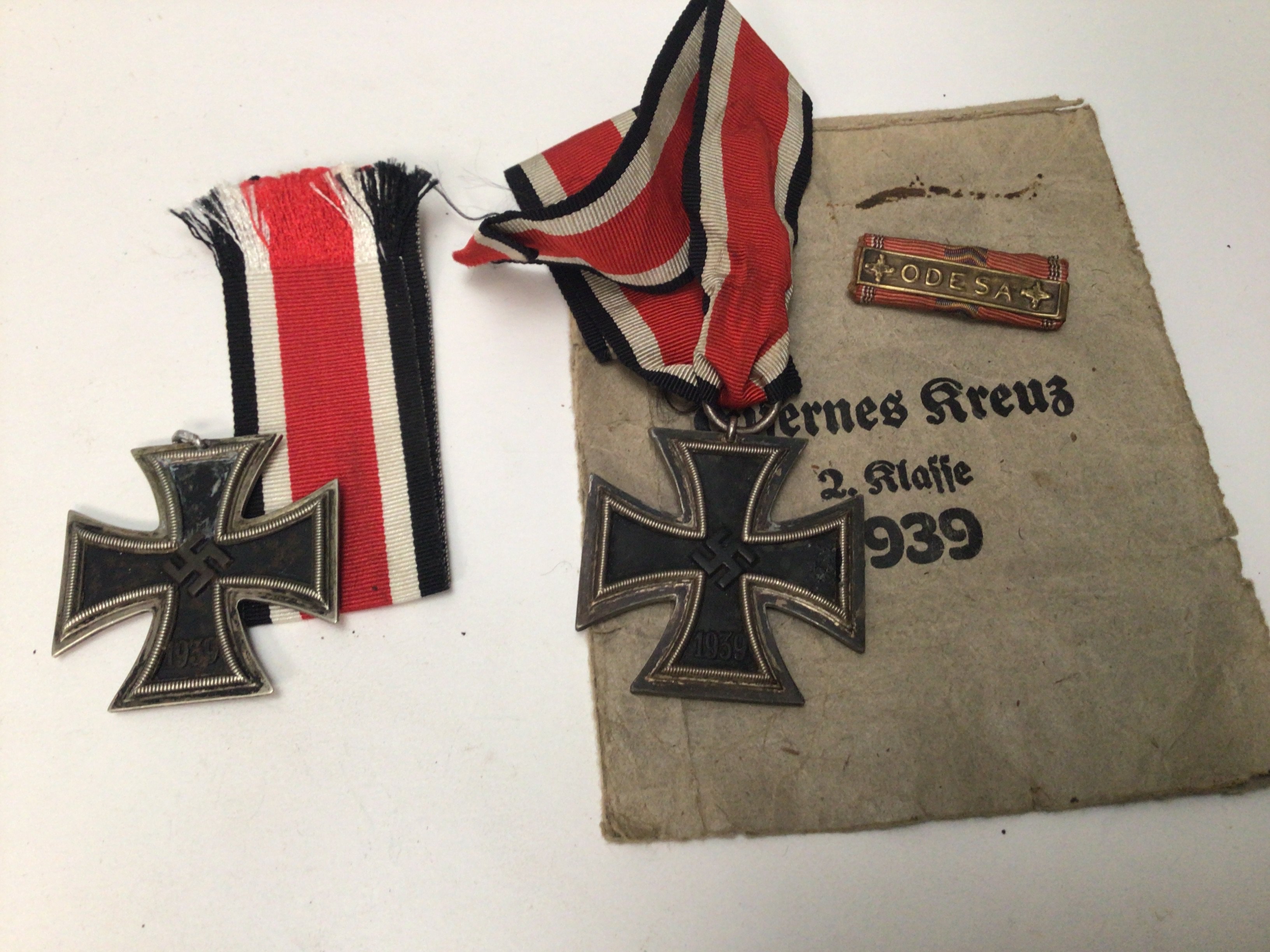 Two German Third Reich iron cross second class one with original envelope and bar for Odesa. (2)