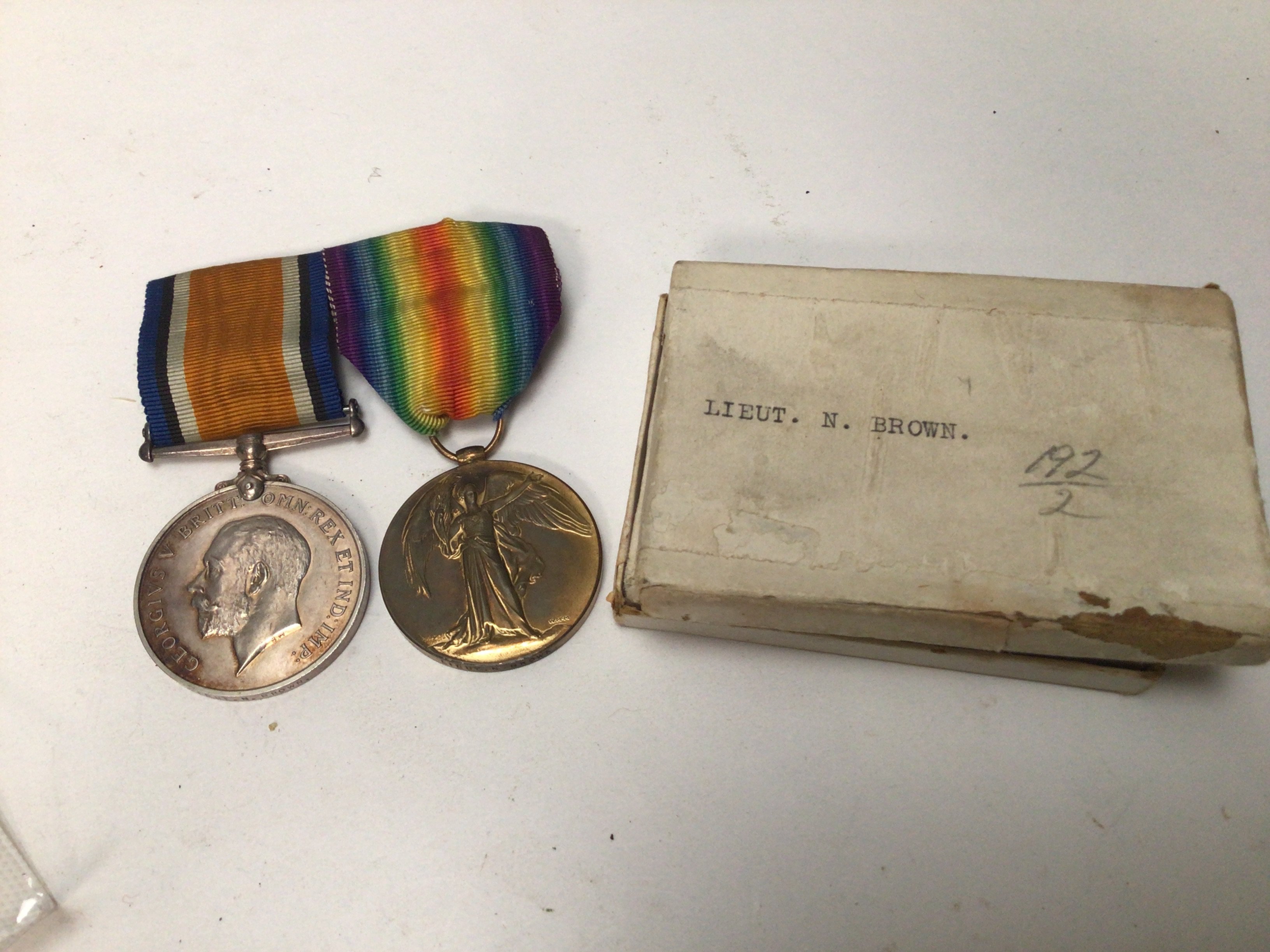 Two I world war medals awarded to Lieut N Brown the medal edge with no other information except name.