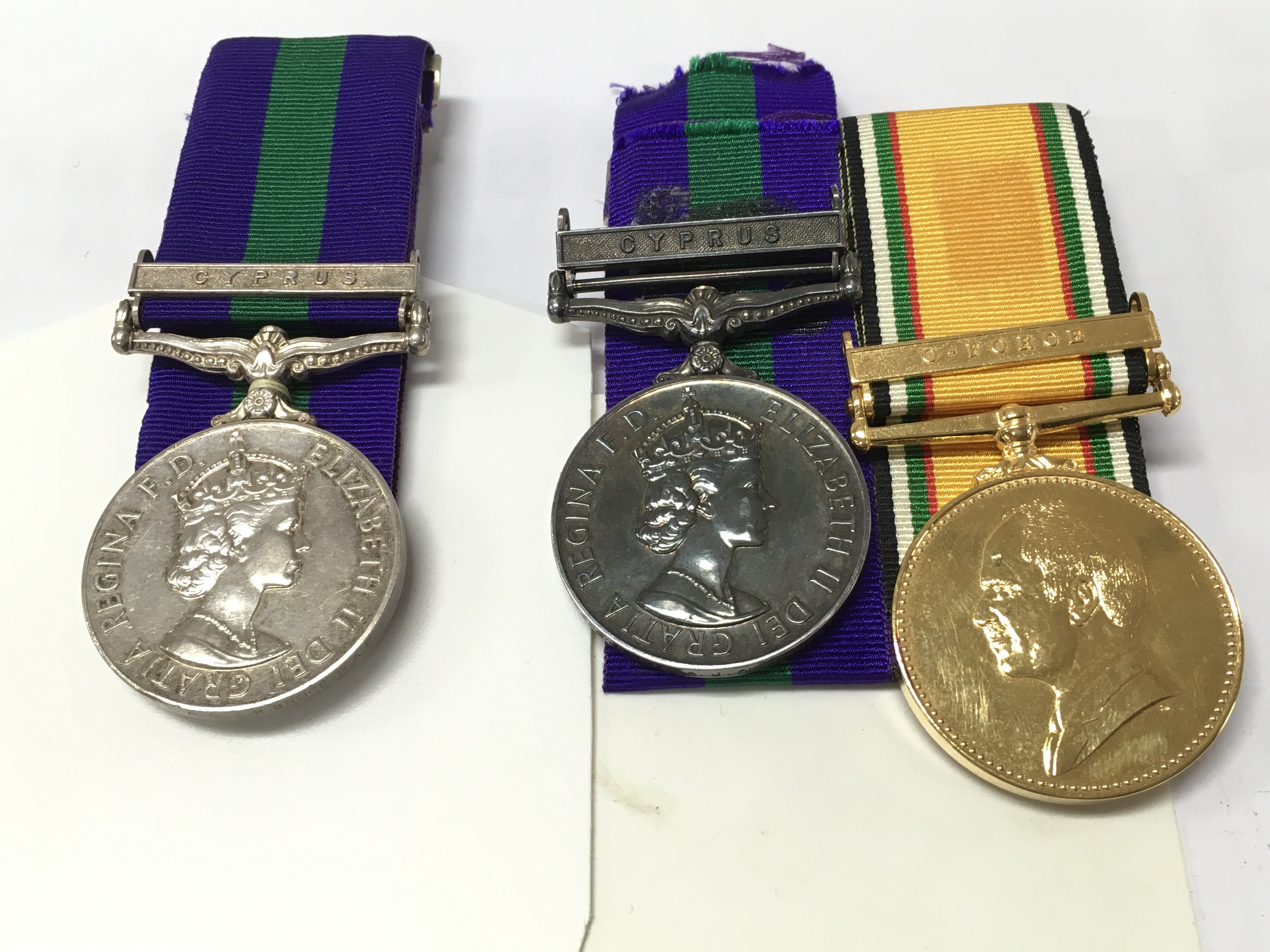 Medals including Cyprus 3522265 L.A.C Bruce . R.A.F, Cyprus 23245202 PTE. A.J .Akenhurst. R.A.O.C, Jordan Service medal. Postage category A