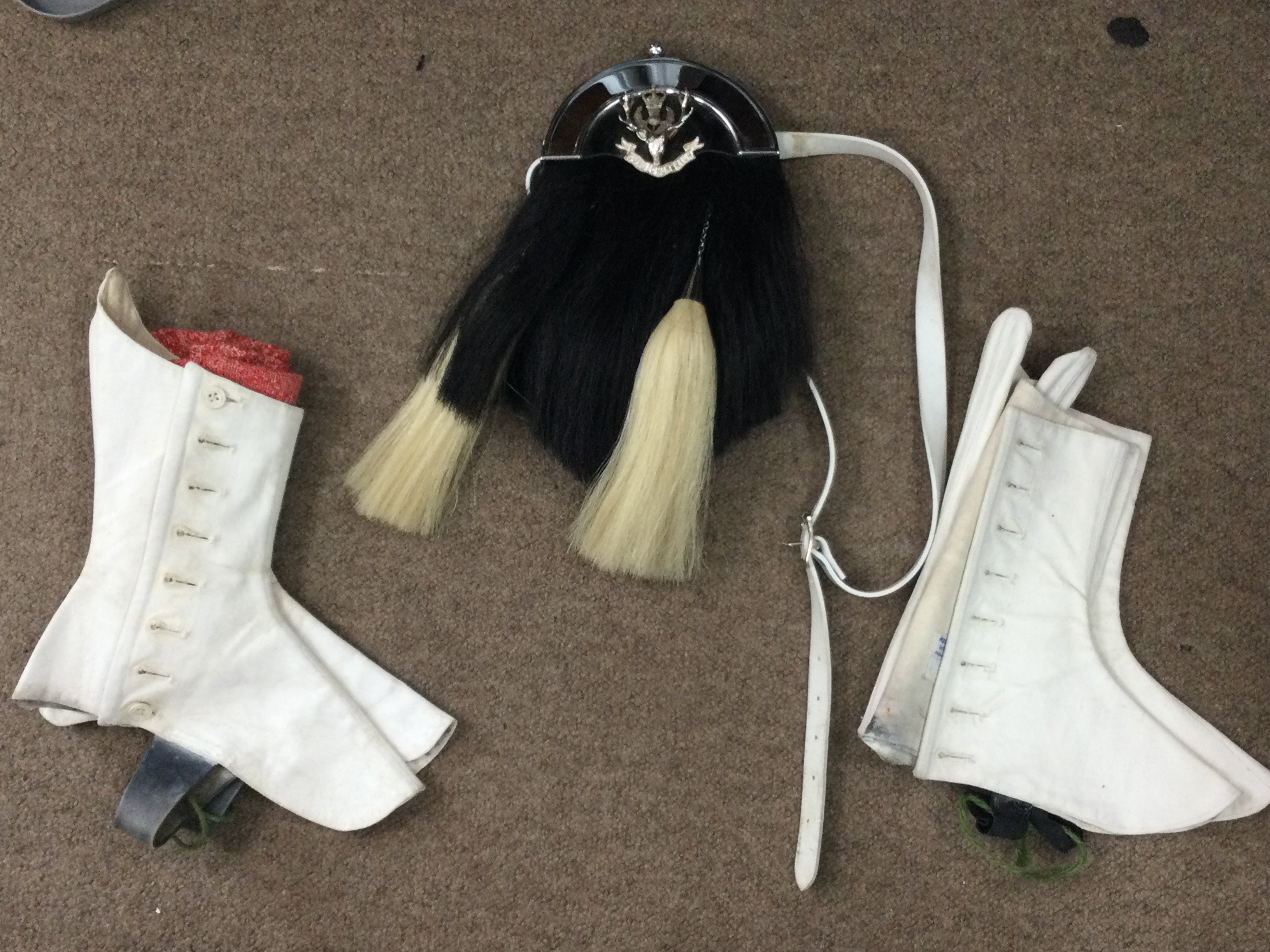 Scottish military Sporran H.Q COY 1987 and spats and stockings . Postage category B