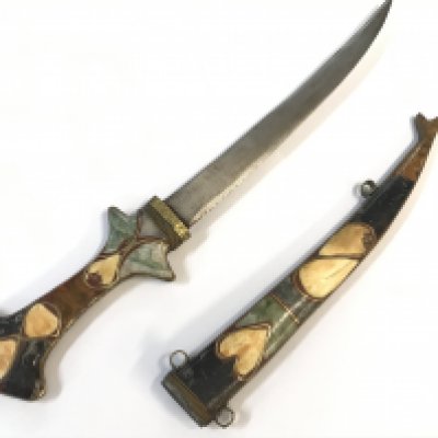 A Vintage Traditional Hand made Moroccan Berber dagger set with polished stone. 43cm approximately.