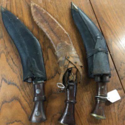 Early 20th Century Kukri Knives ,The Traditional Nepalese knife, With brass set wood handles