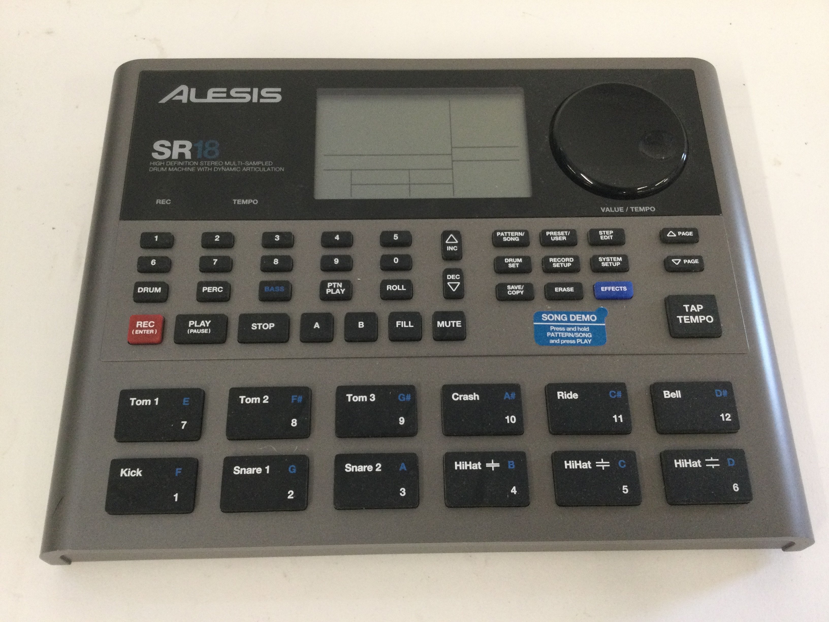 An Alesis SR18 drum machine.