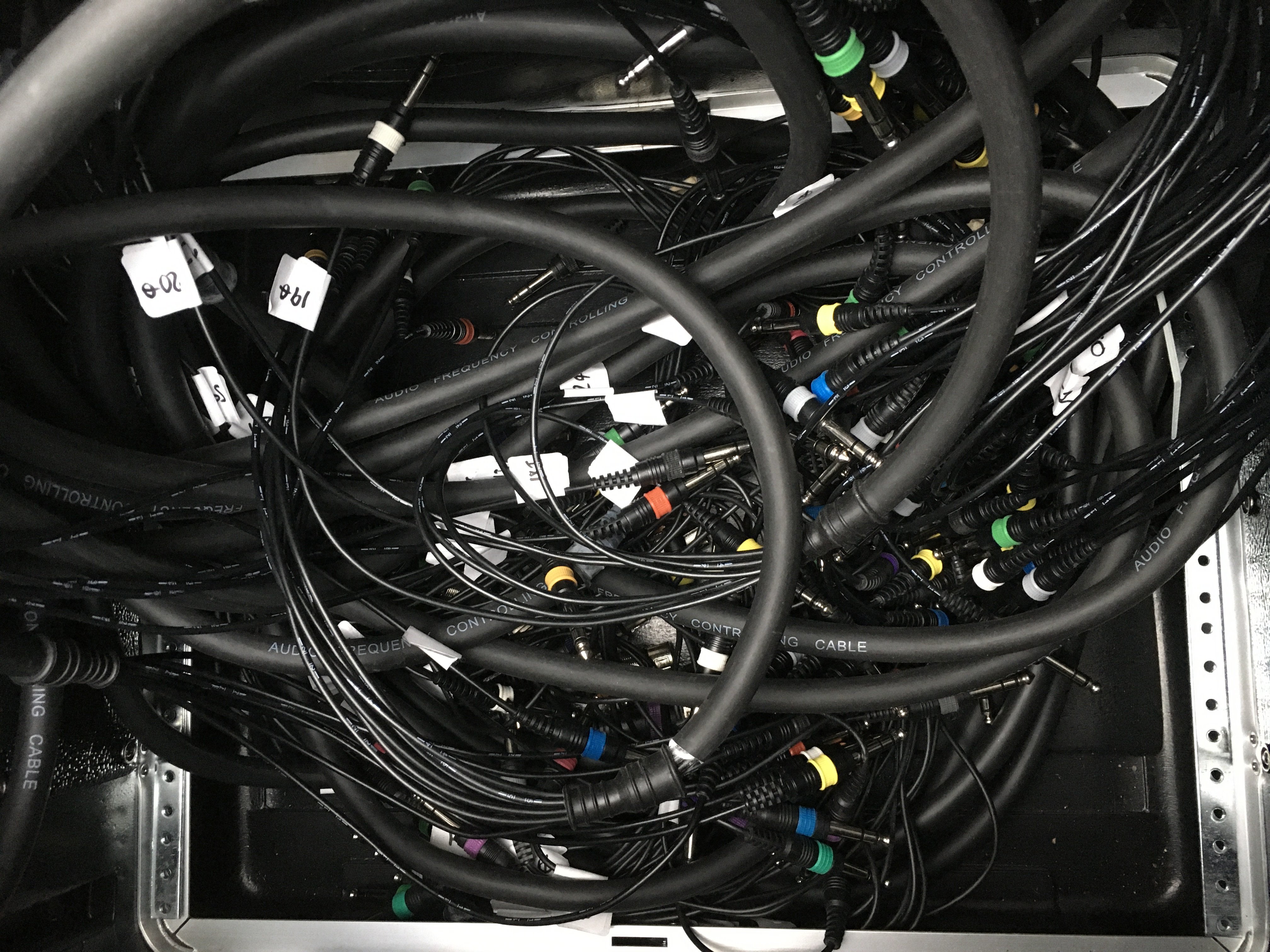 A Gator racking cabinet and x10 Multiway cable looms jack/jack/XLR, various lengths.