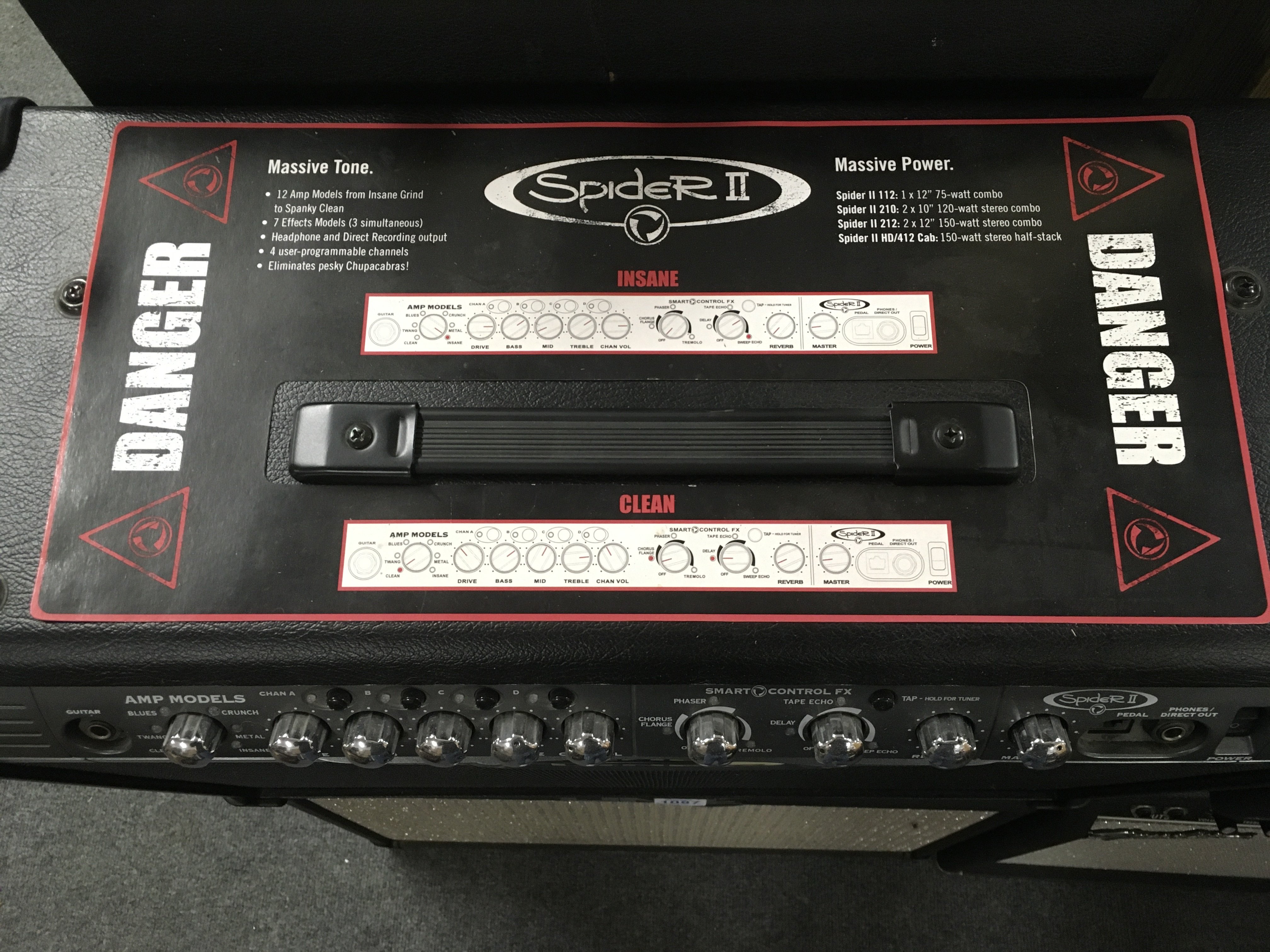 A Line 6 Spider II amplifier and a Line 6 Flextone II amplifier (2).