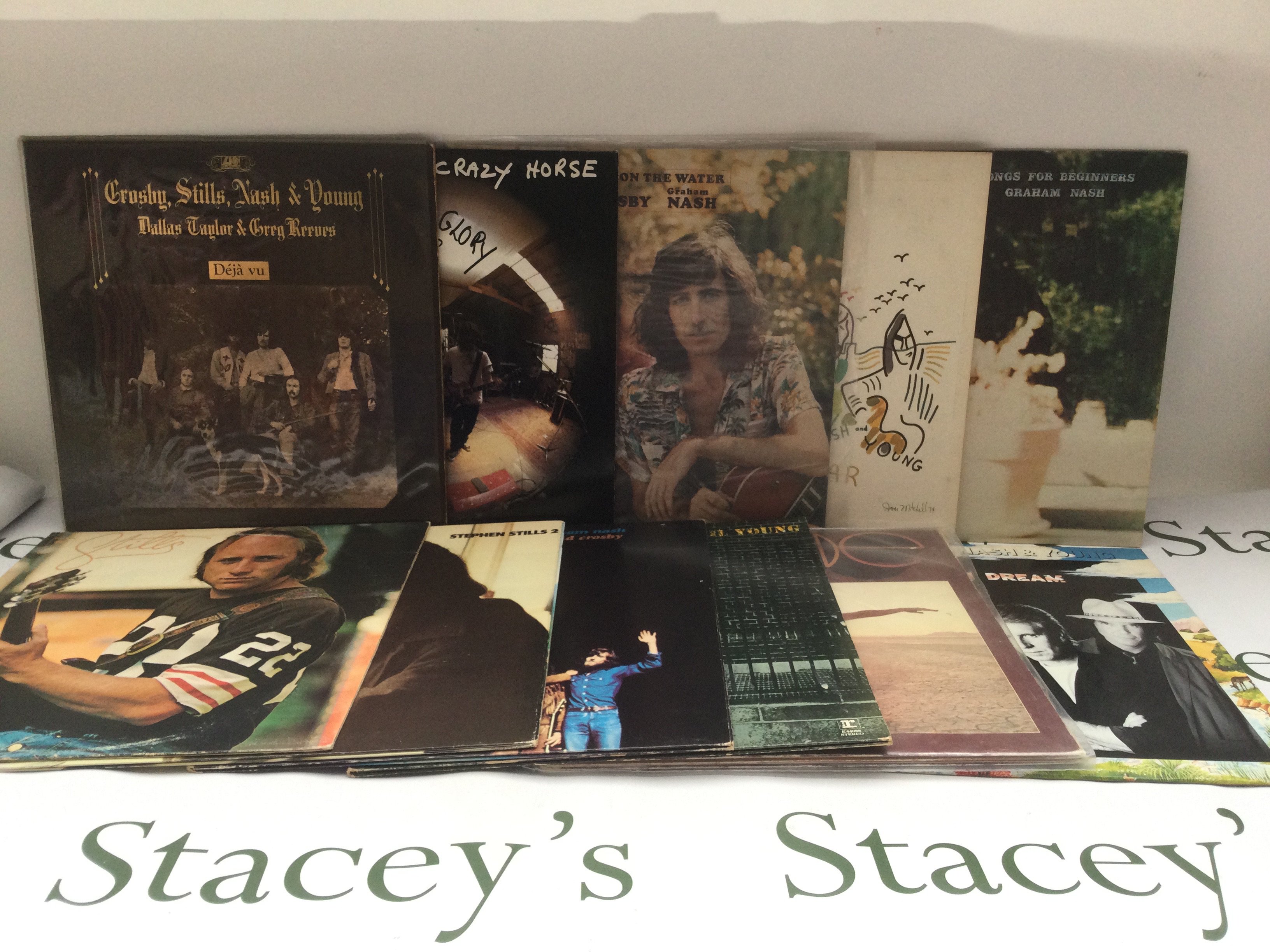Eleven Crosby, Stills, Nash & Young and related LPs comprising 'Deja Vu', 'Songs For Beginners', 'After The Gold Rush' and others.