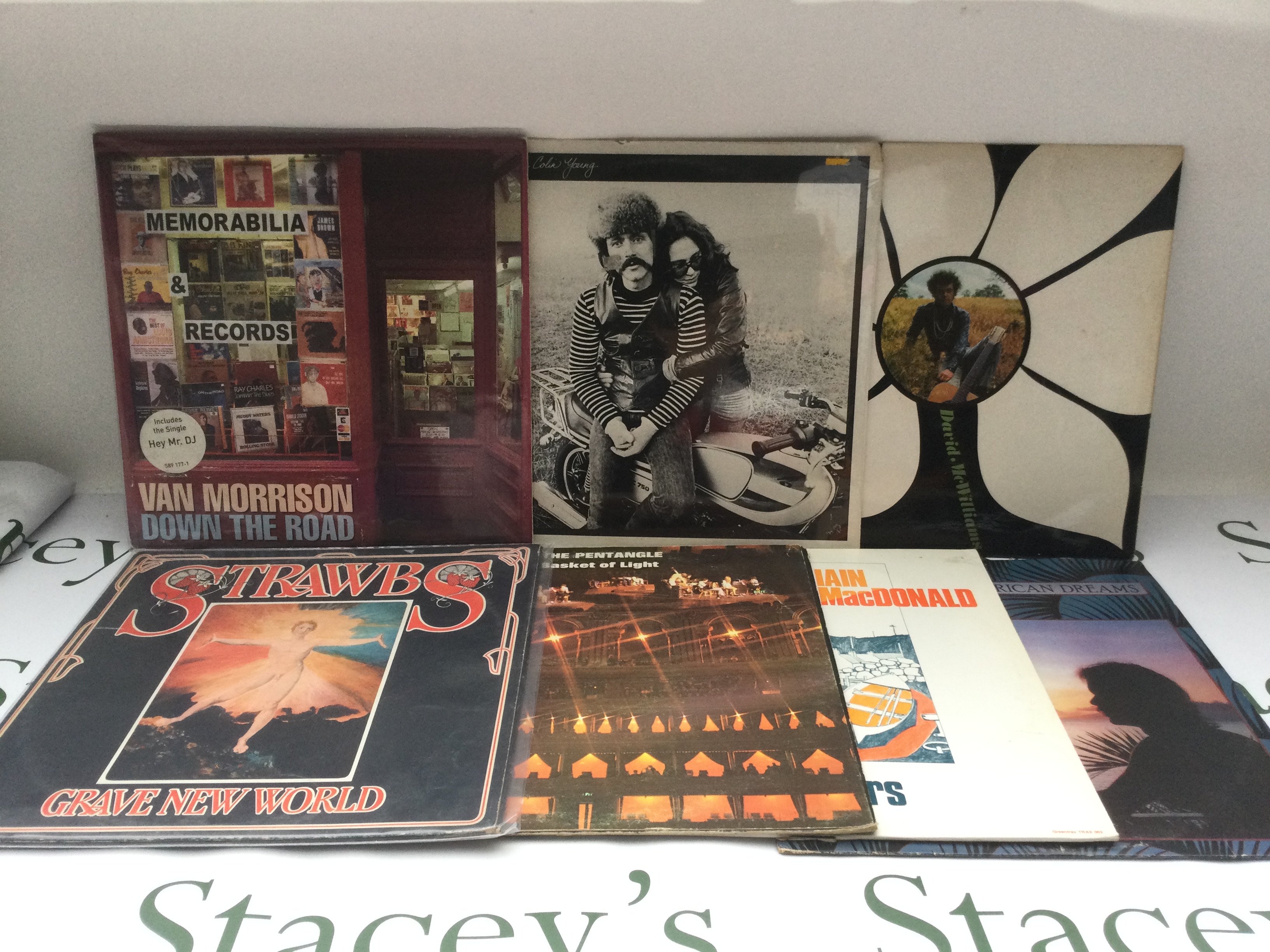 Fifteen folk rock LPs by various artists including Van Morrison (180g pressing), Pentangle, Bob Dylan and others.