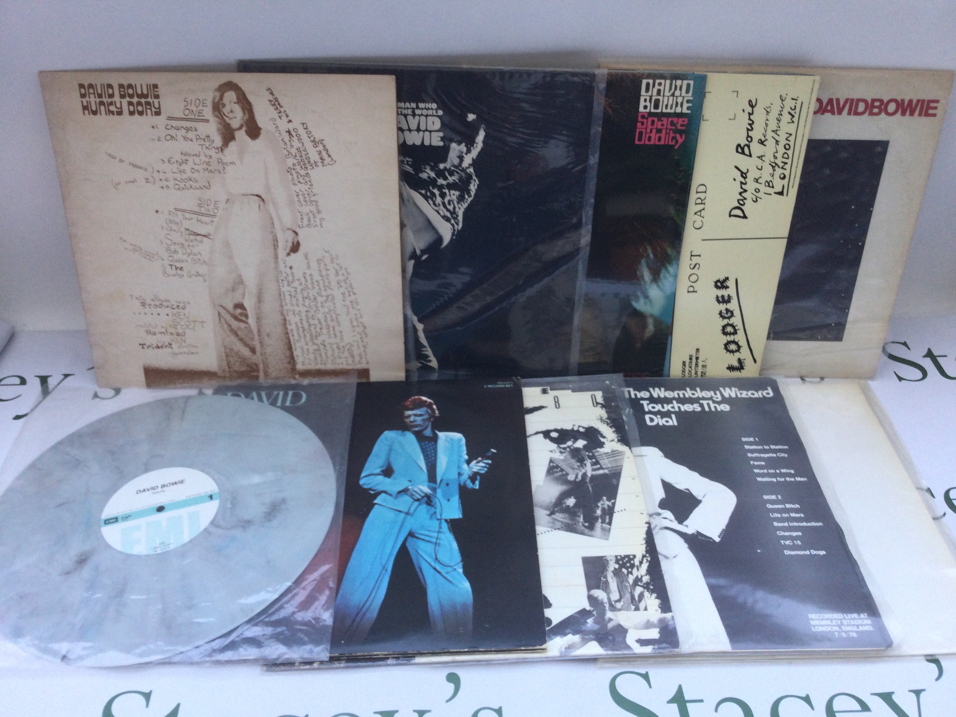 Ten David Bowie LPs comprising promotional copies of 'Station To Station', 'Lodger', 'Space Oddity' (sealed) and others.