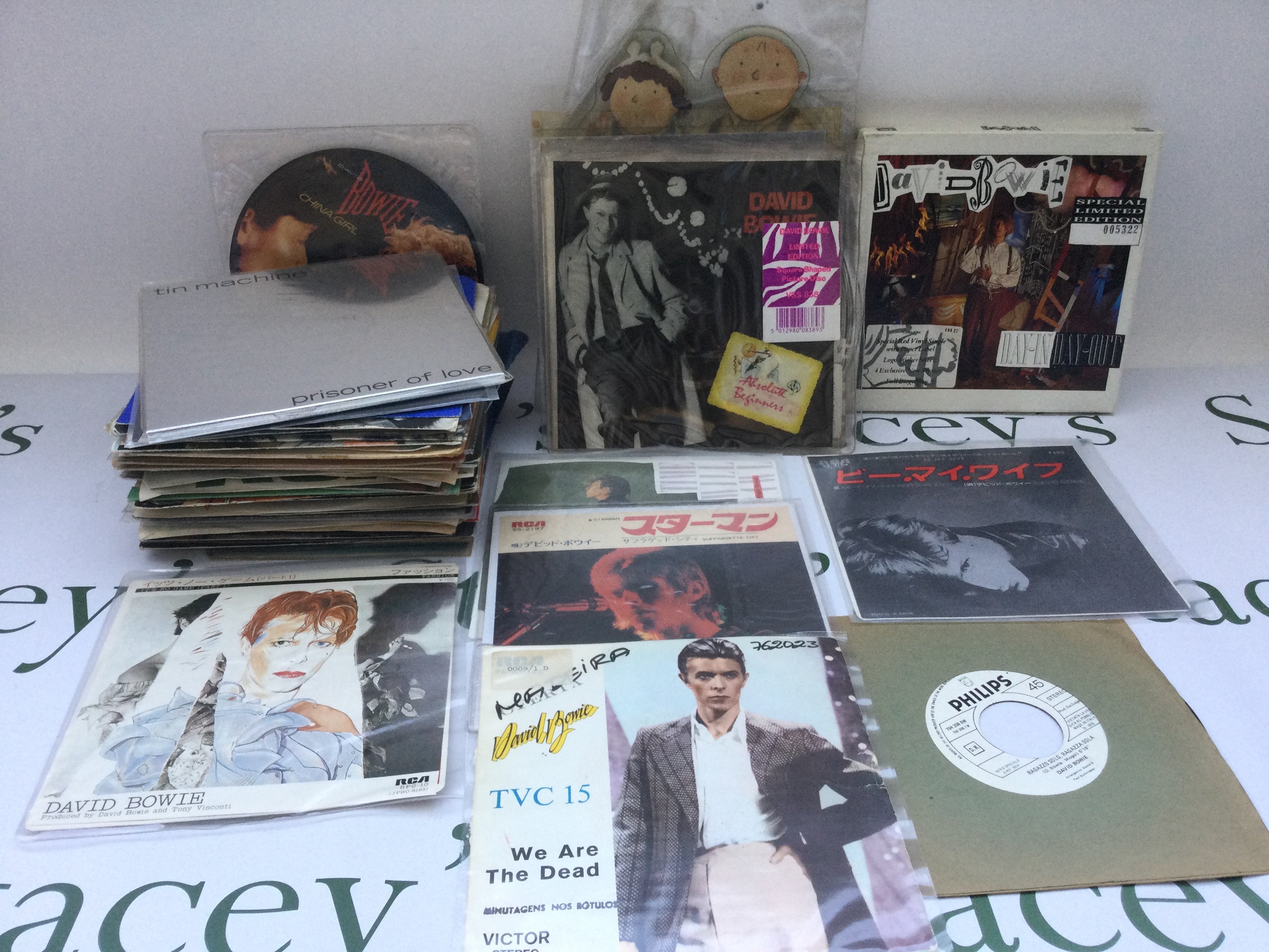 A collection of David Bowie 7" singles including foreign pressings, picture discs and coloured vinyl.