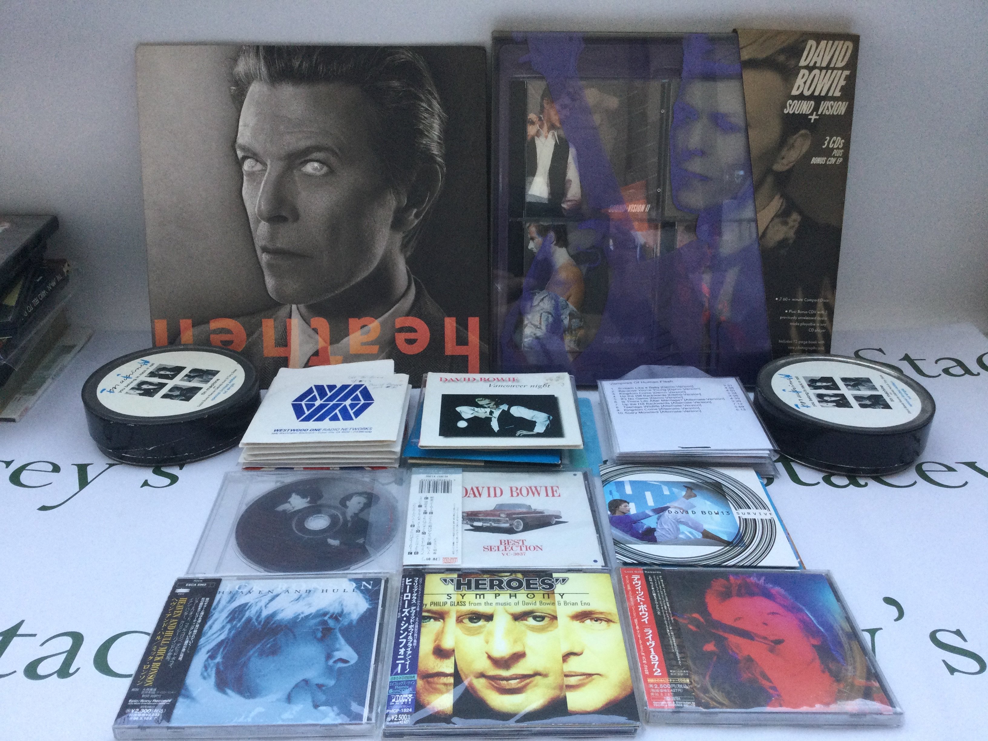 A box of mainly David Bowie CDs and DVDs including Japanese imports.