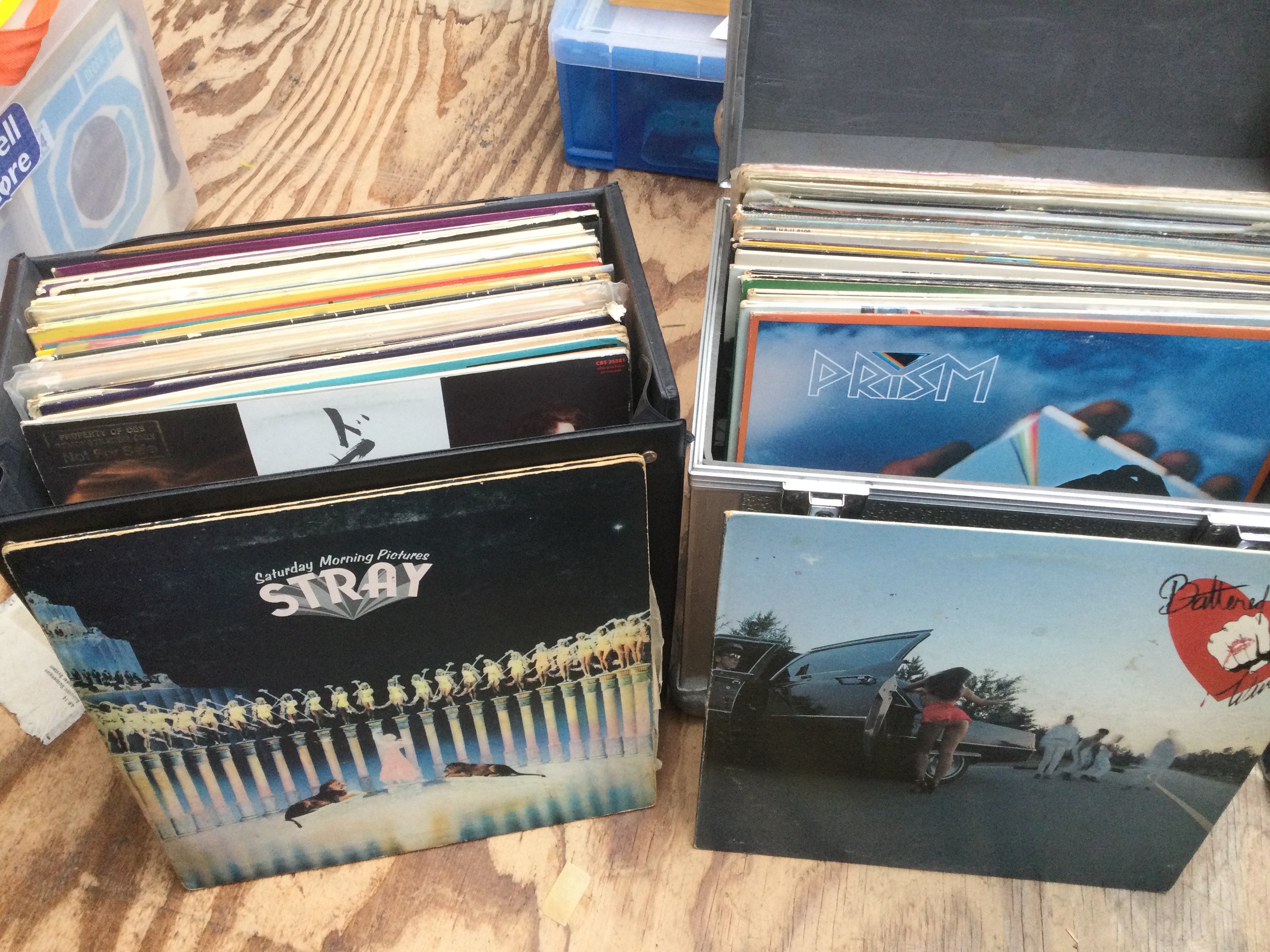 Two record cases of LPs by various artists including Grace Slick, Battered Wives, Savoy Brown and others plus some film soundtracks.