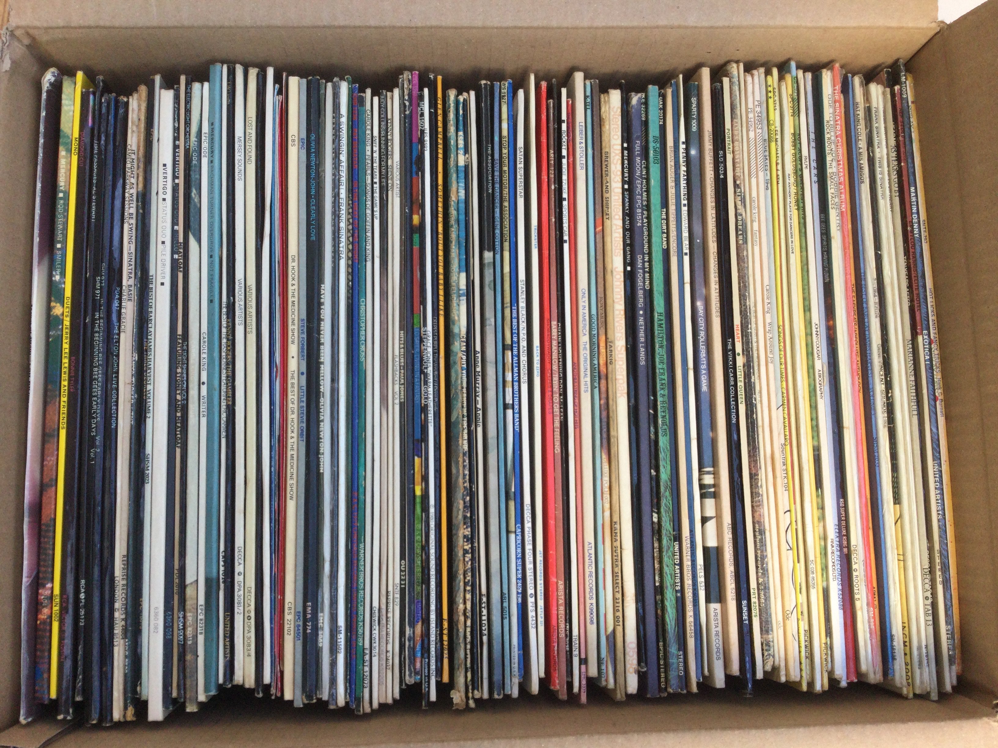 Two boxes of LPs by various artists including Ten Years After, Gene Vincent, Roxy Music, Johnny Cash and many more.