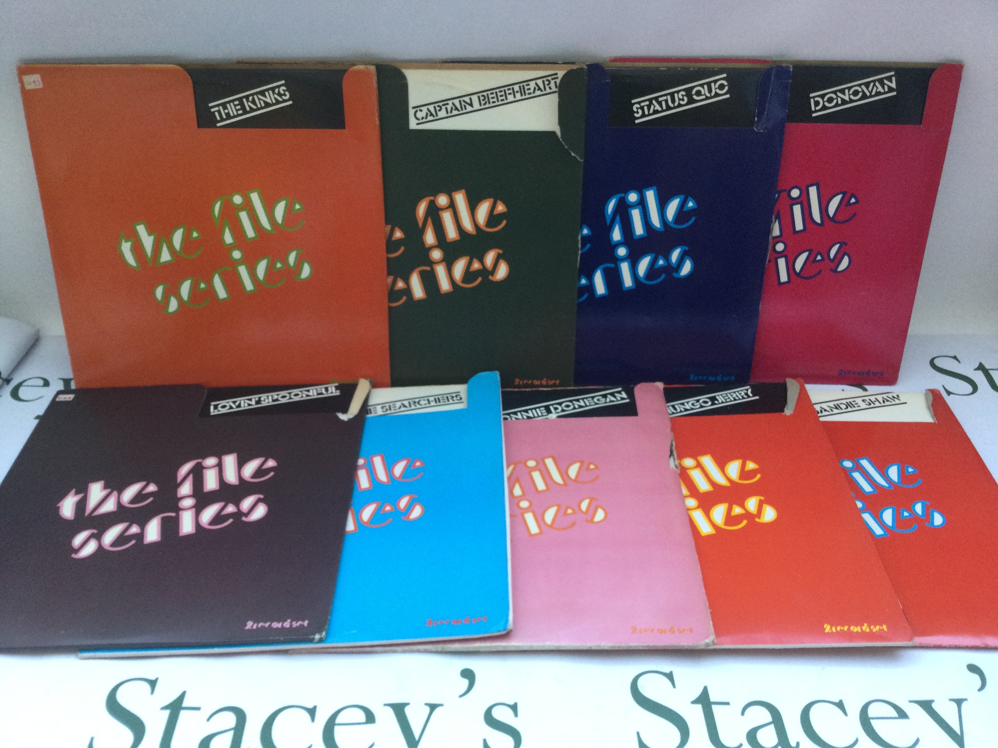 Nine 2LP sets from The File Series comprising various artists including The Kinks, Captain Beefheart, Status Quo and others.